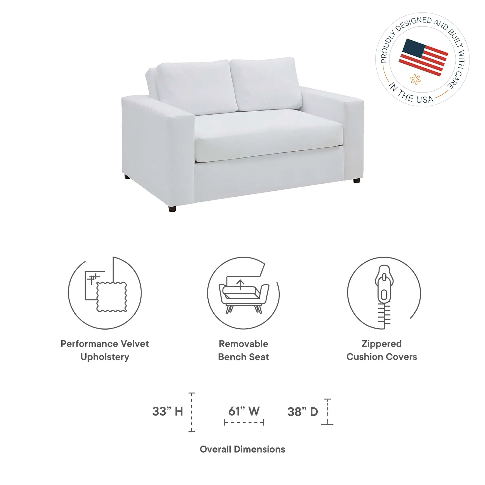 Avendale Velvet Loveseat – Made in the USA With Bench Seat Cushion by Modway