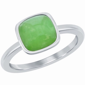 Classic Unisex Silver 8mm Cushion Jade Ring - W-2843