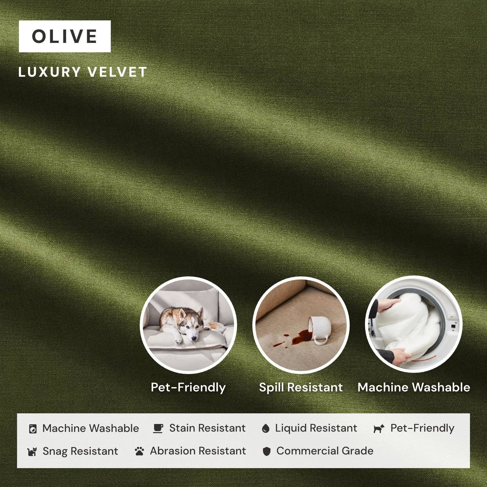 Elevate Comfort Layer Set for 3-Seater   Ottoman | Luxury Velvet in Olive