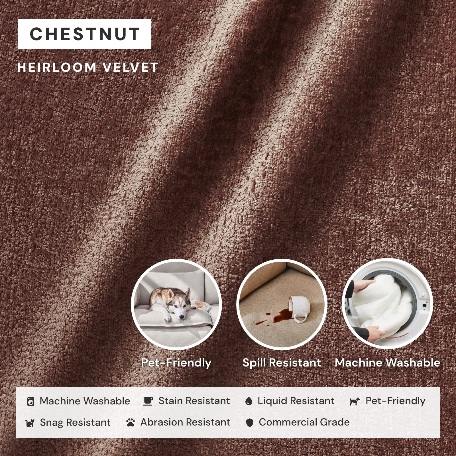 Elevate Comfort Layer Set for 7-Seater Open-Ends U-Sectional   Ottoman | Heirloom Velvet in Chestnut