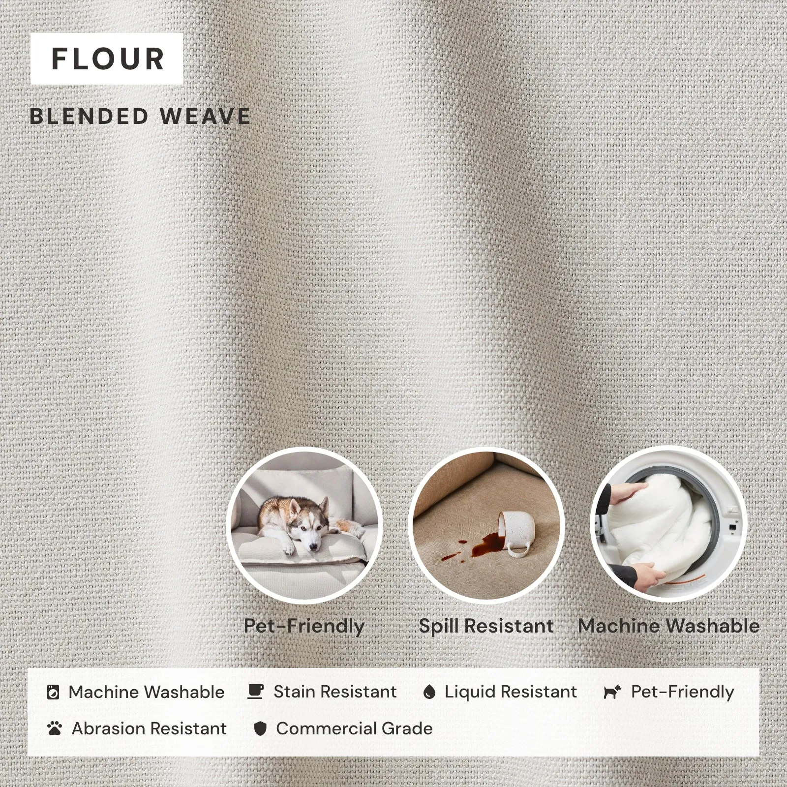 Elevate Comfort Layer Set for 8-Seater Open-Ends U-Sectional | Blended Weave in Flour