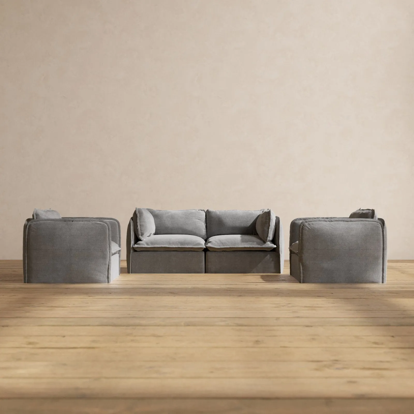 Modular Performance 2-Seater Sofa   Armchair Set in Ash | Deluxe Blend