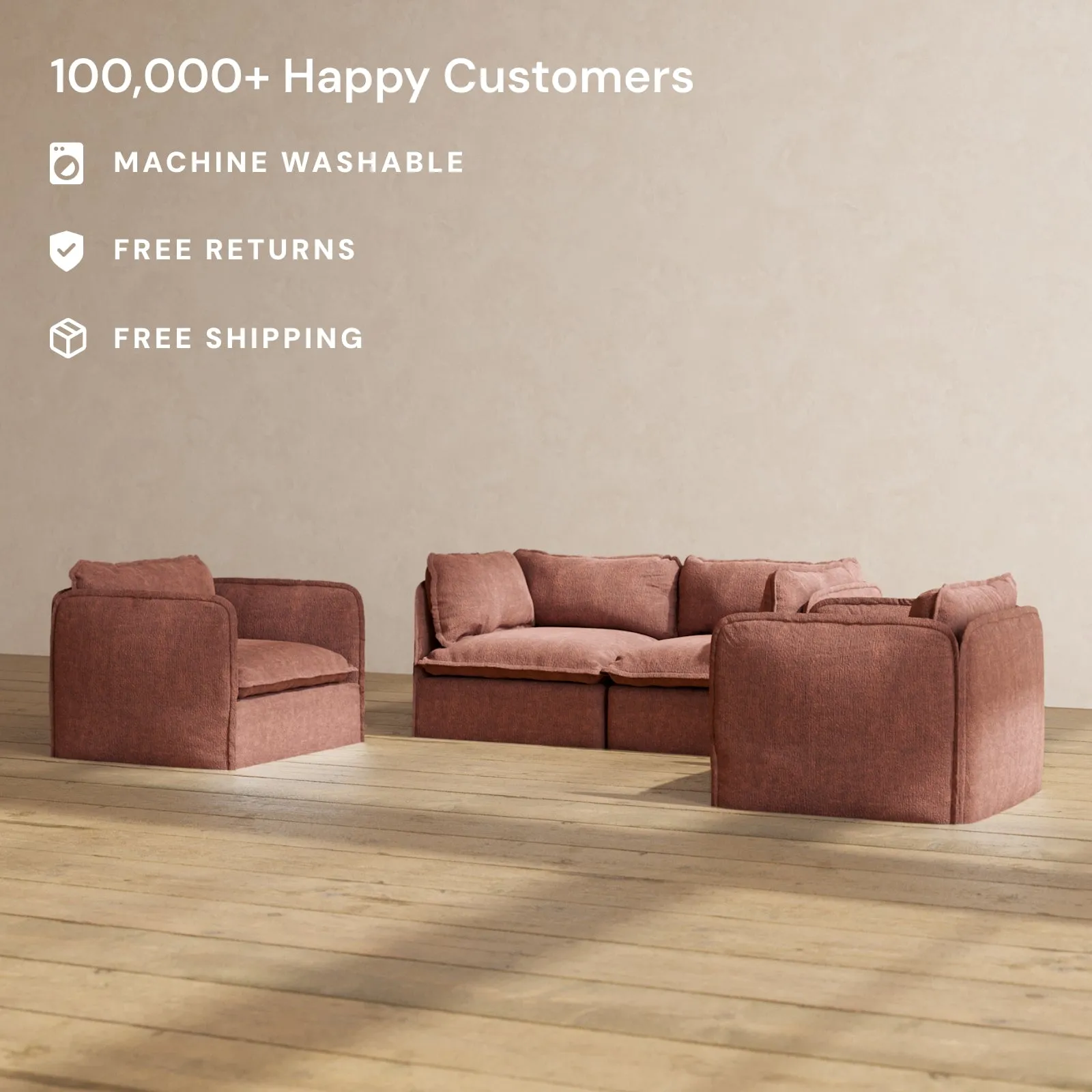 Modular Performance 2-Seater Sofa   Armchair Set in Chestnut | Deluxe Blend