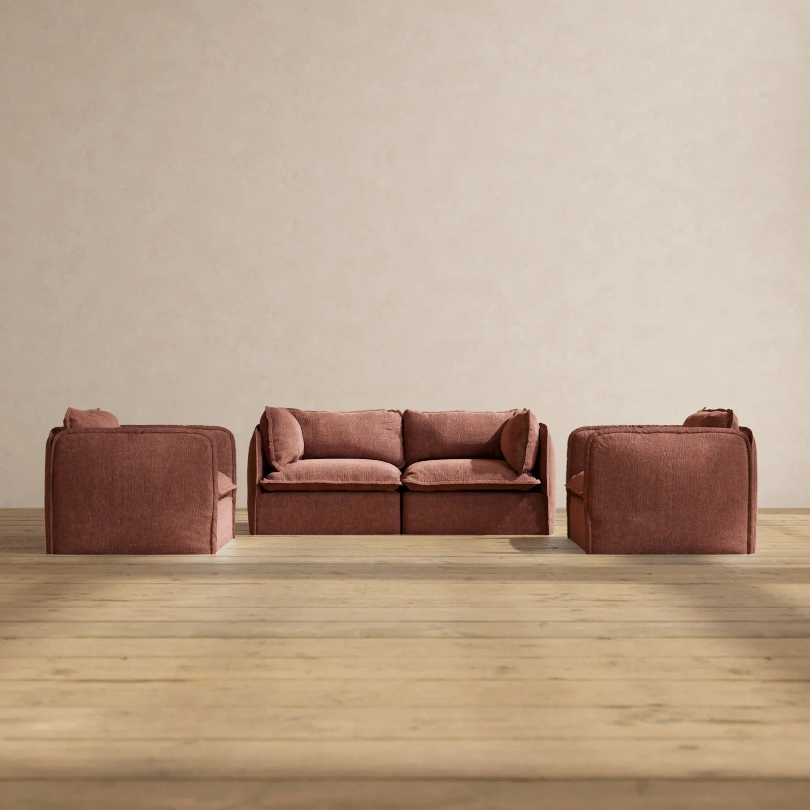 Modular Performance 2-Seater Sofa   Armchair Set in Chestnut | Deluxe Blend