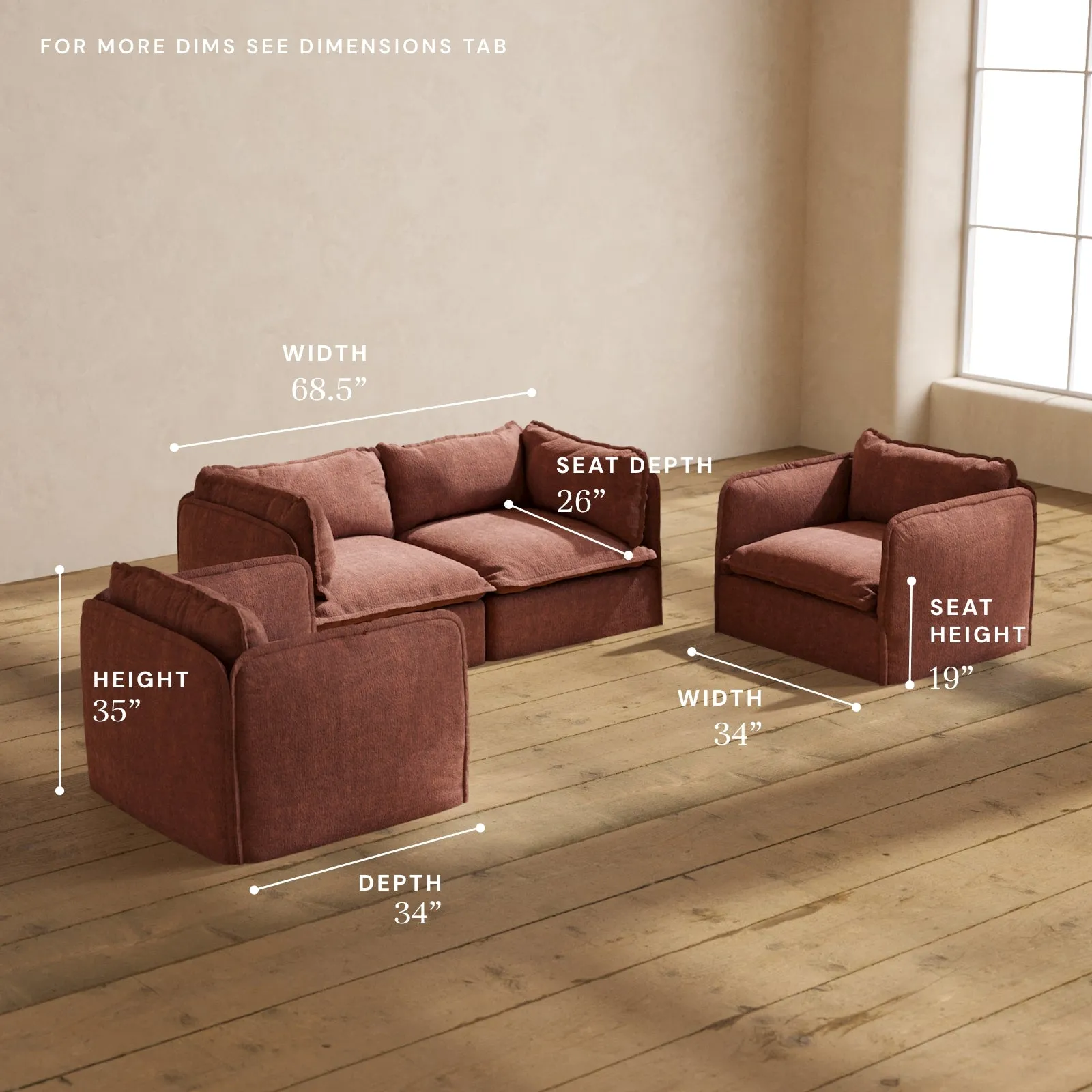 Modular Performance 2-Seater Sofa   Armchair Set in Chestnut | Deluxe Blend
