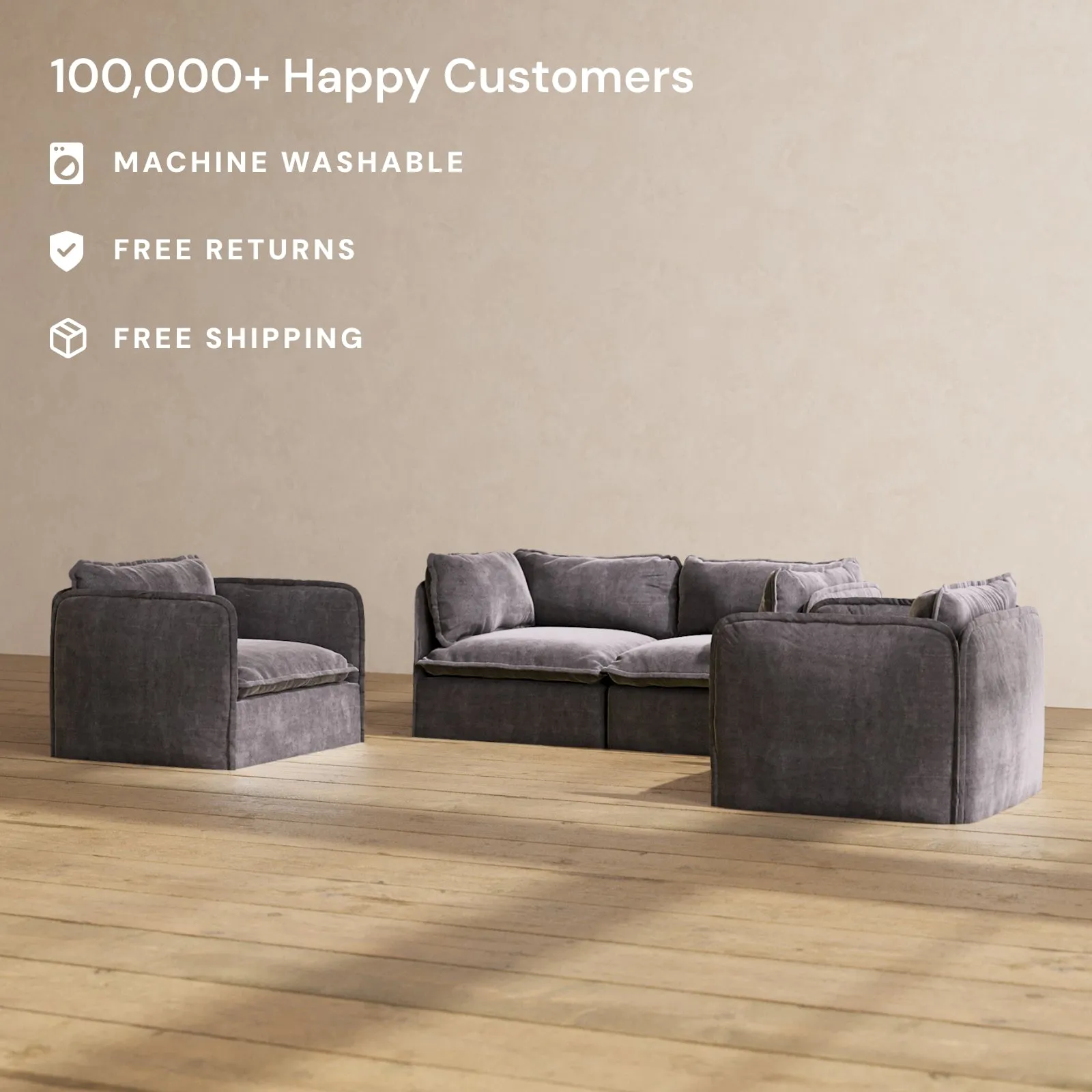 Modular Performance 2-Seater Sofa   Armchair Set in Cinder | Relaxed Blend