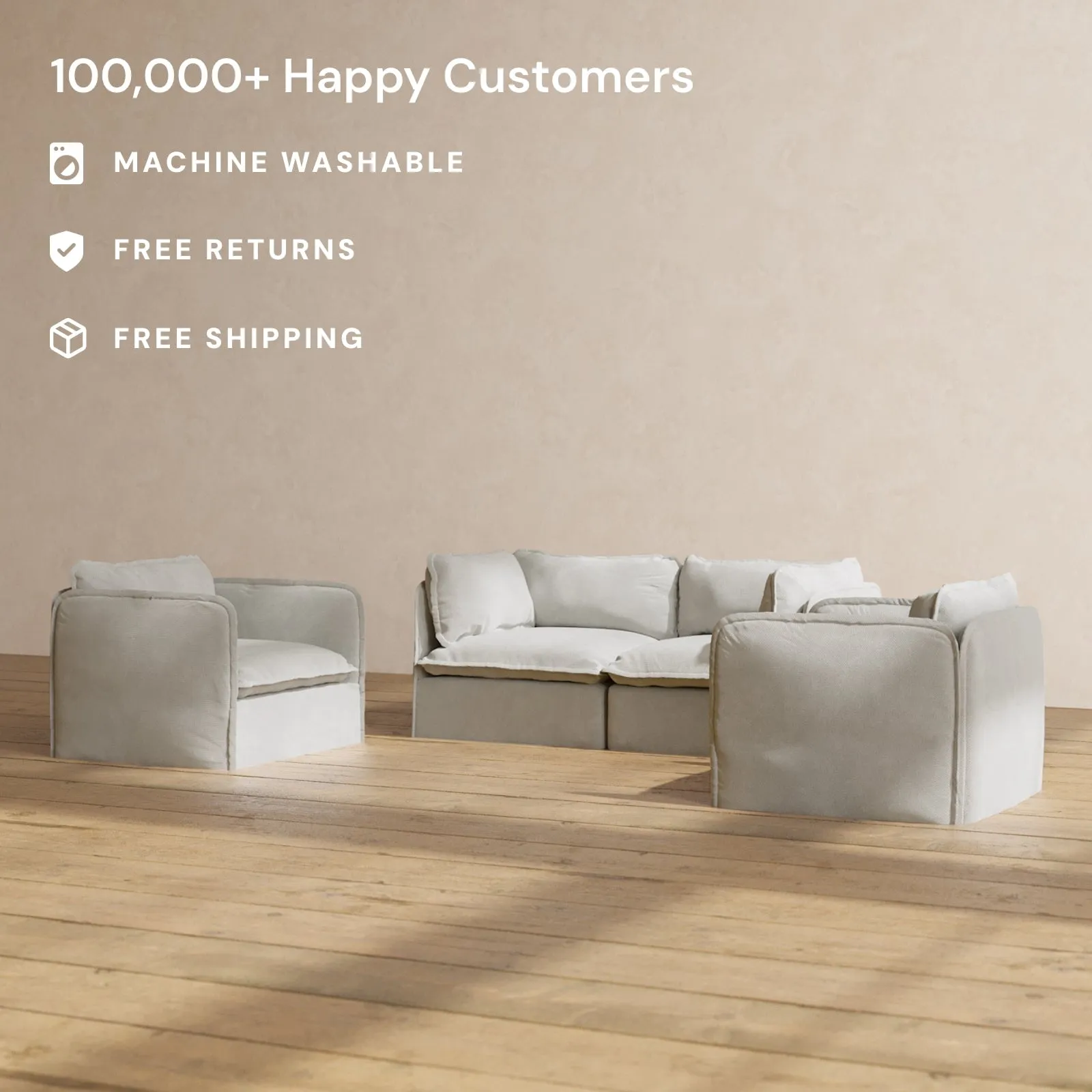 Modular Performance 2-Seater Sofa   Armchair Set in Cloud | Deluxe Blend