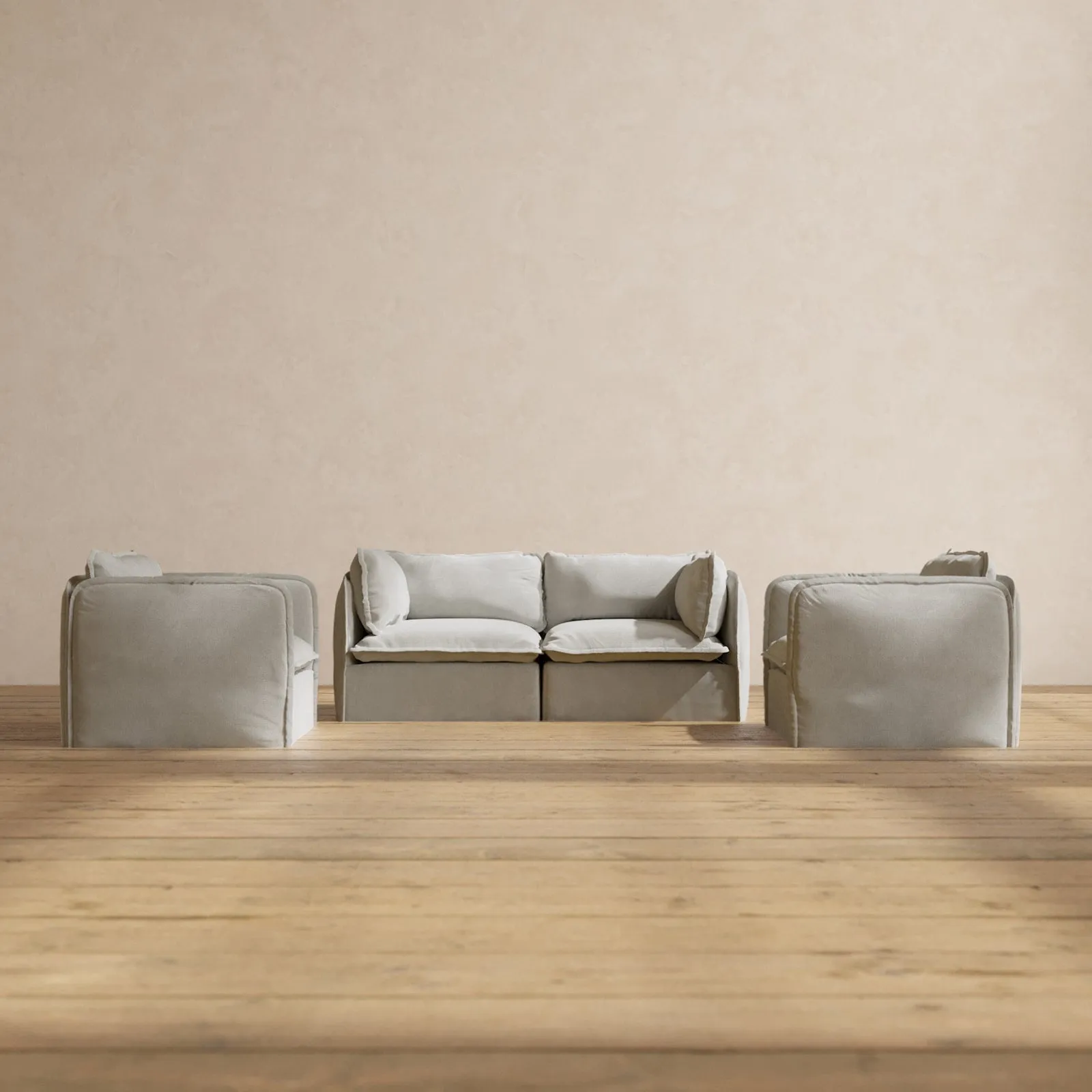 Modular Performance 2-Seater Sofa   Armchair Set in Cloud | Deluxe Blend