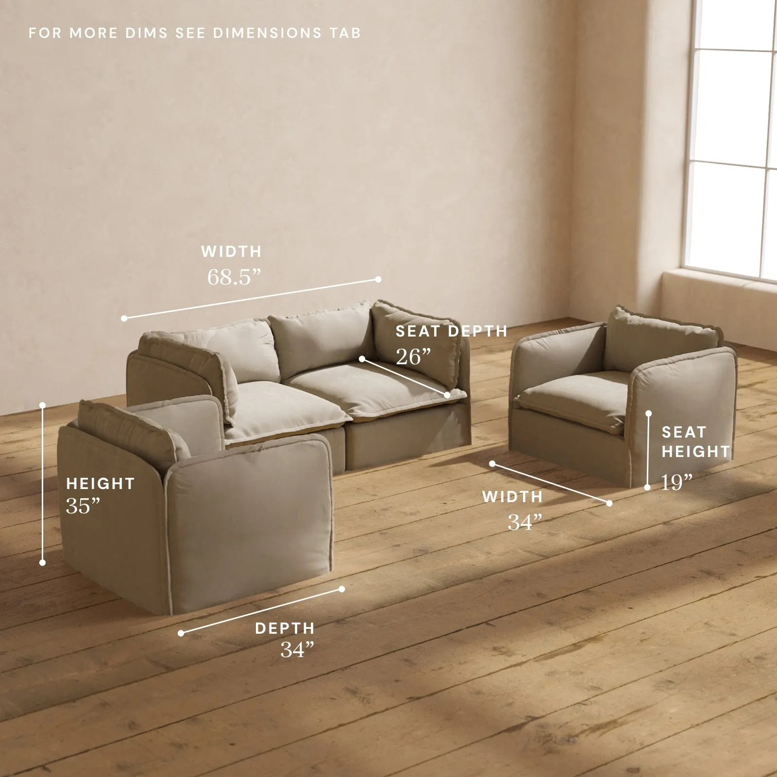 Modular Performance 2-Seater Sofa   Armchair Set in Dune | Deluxe Blend