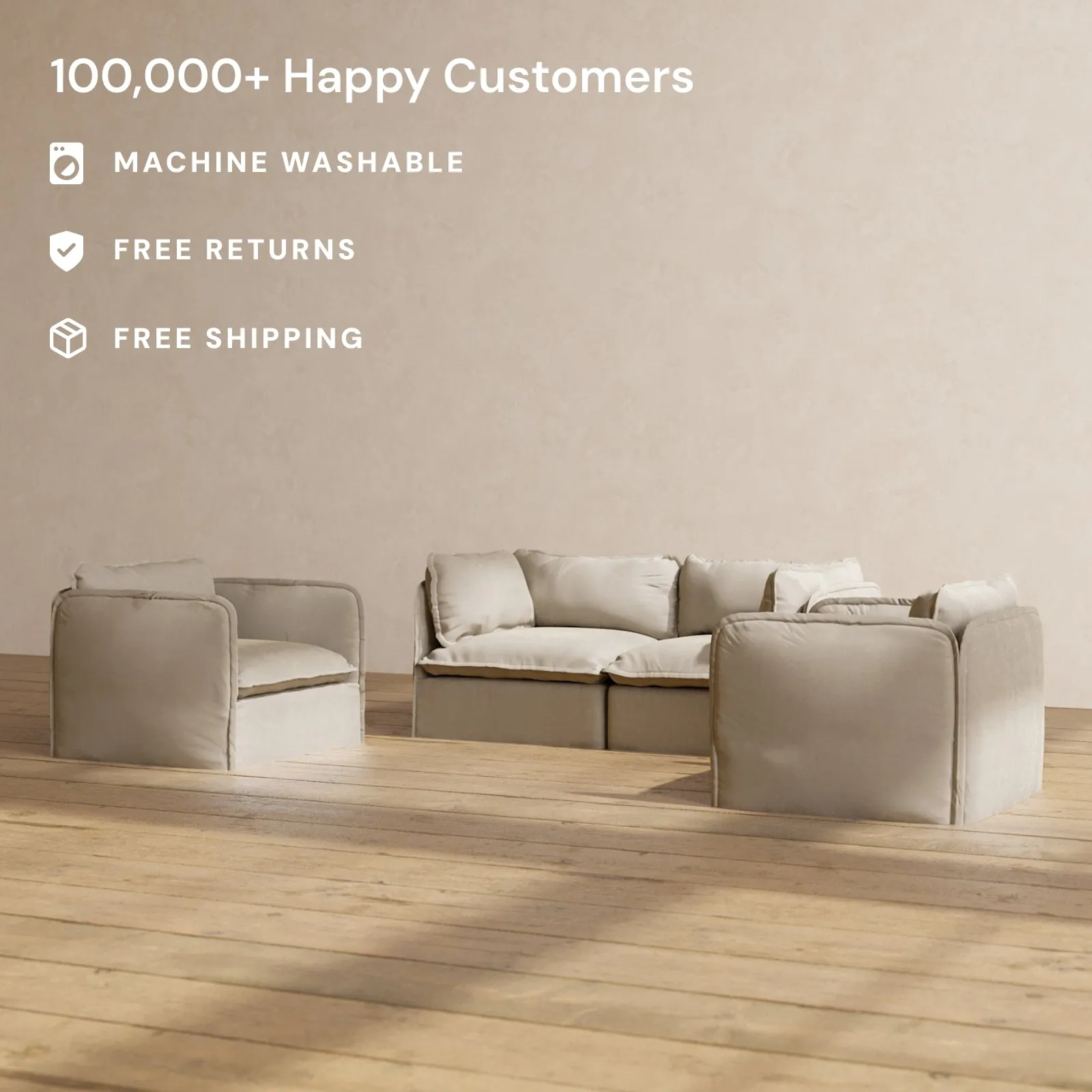 Modular Performance 2-Seater Sofa   Armchair Set in Dune | Relaxed Blend