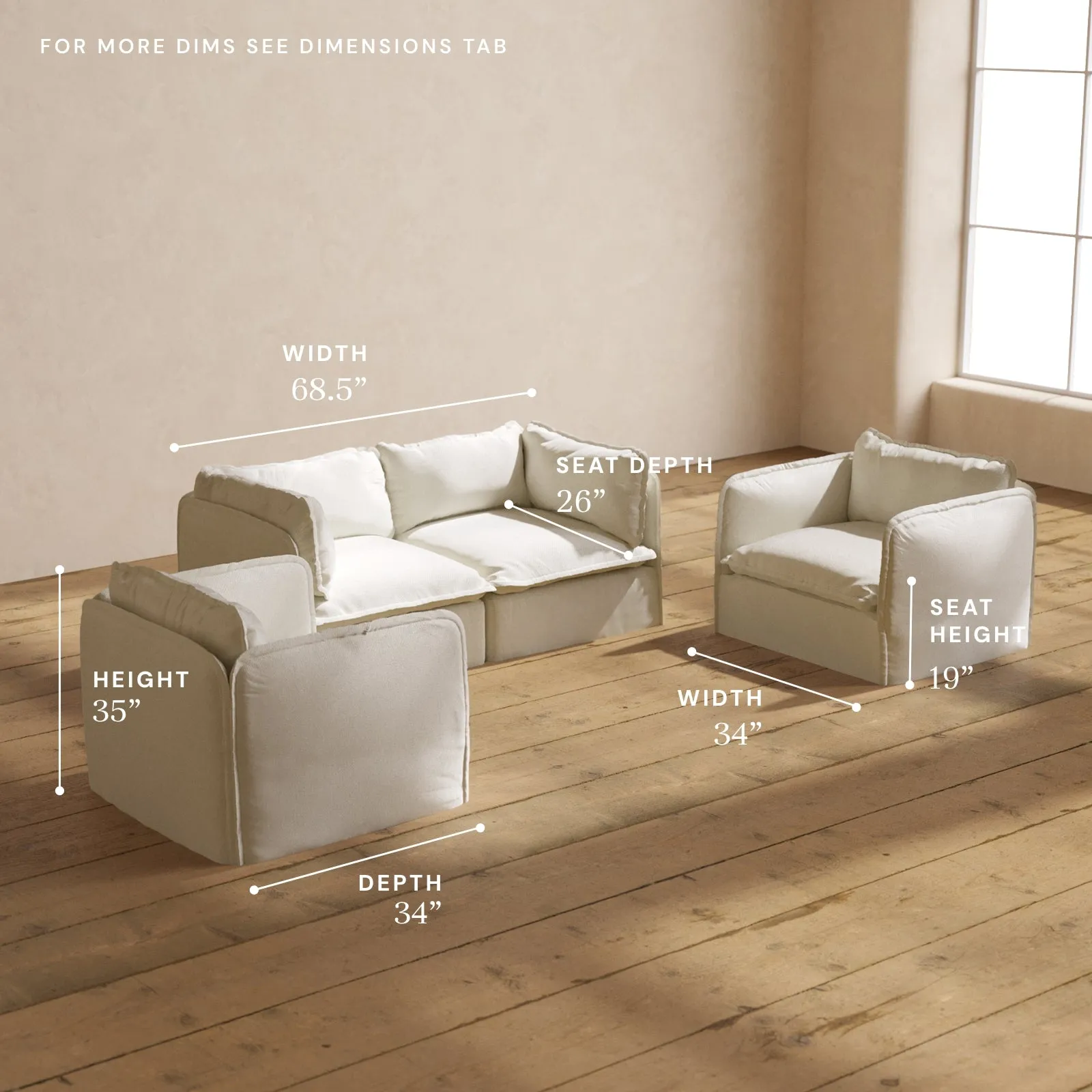 Modular Performance 2-Seater Sofa   Armchair Set in Eggshell | Relaxed Blend