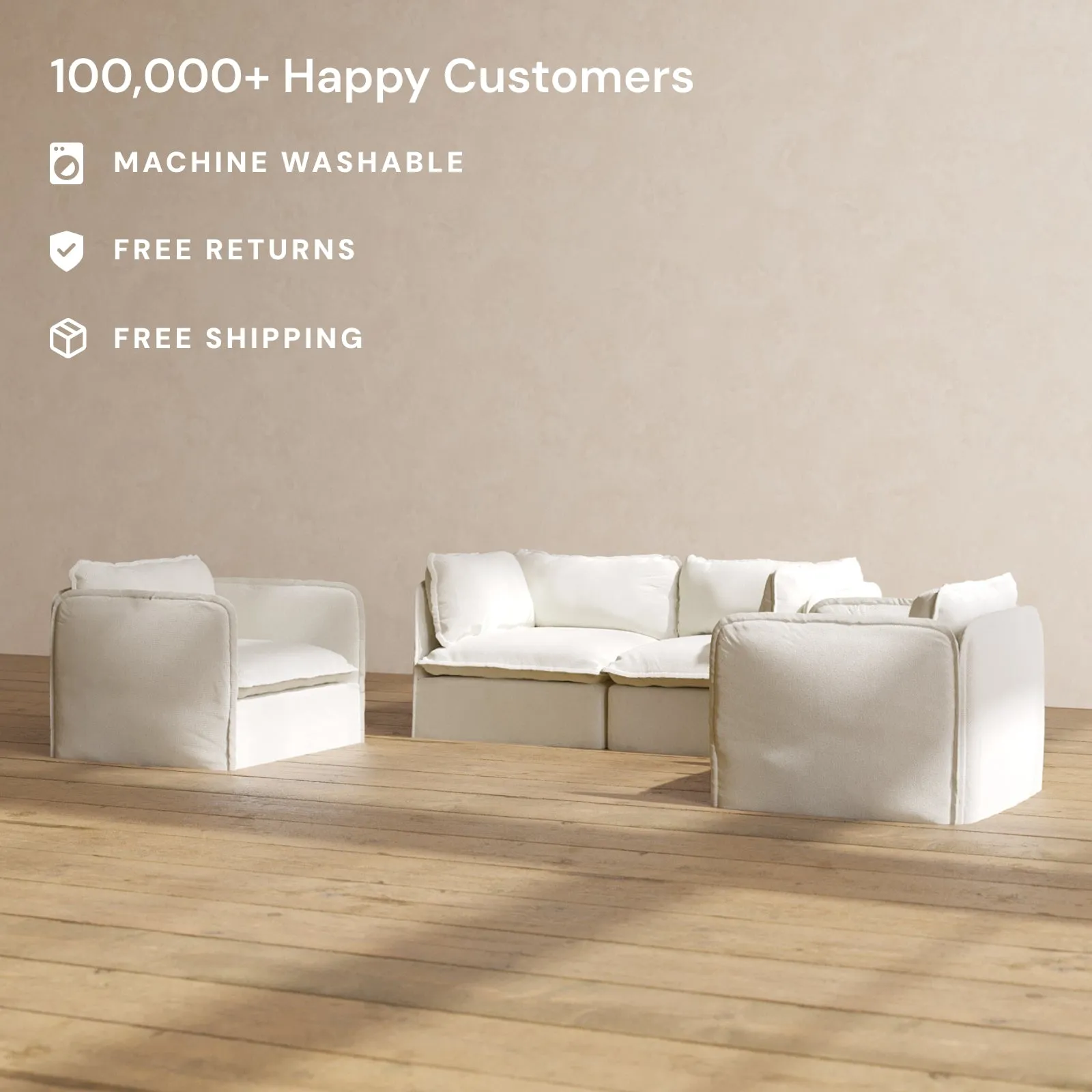 Modular Performance 2-Seater Sofa   Armchair Set in Eggshell | Relaxed Blend