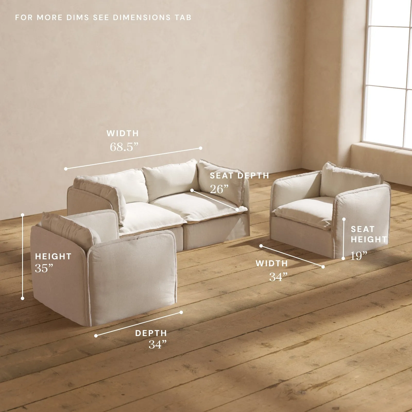 Modular Performance 2-Seater Sofa   Armchair Set in Flour | Relaxed Blend