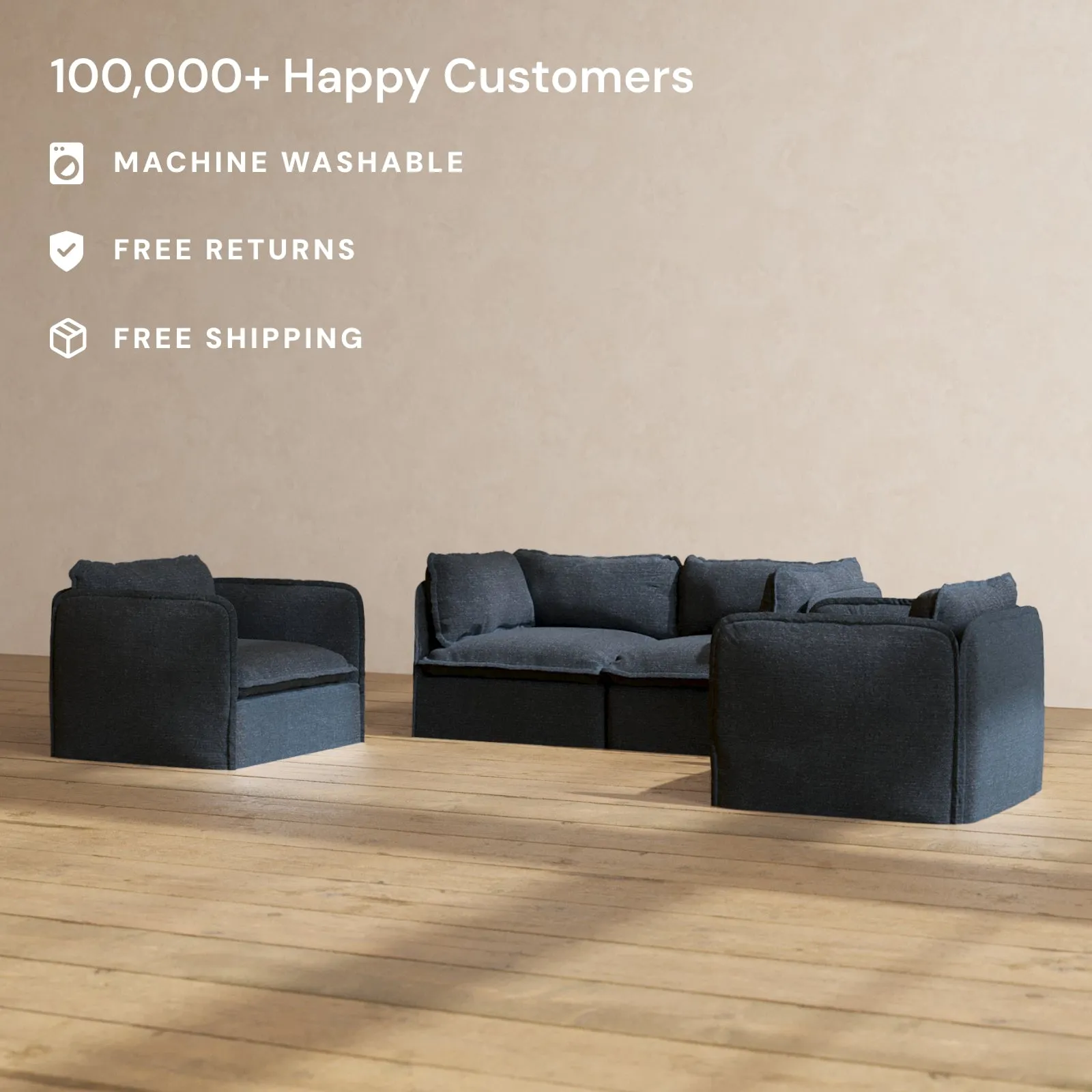 Modular Performance 2-Seater Sofa   Armchair Set in Indigo | Deluxe Blend