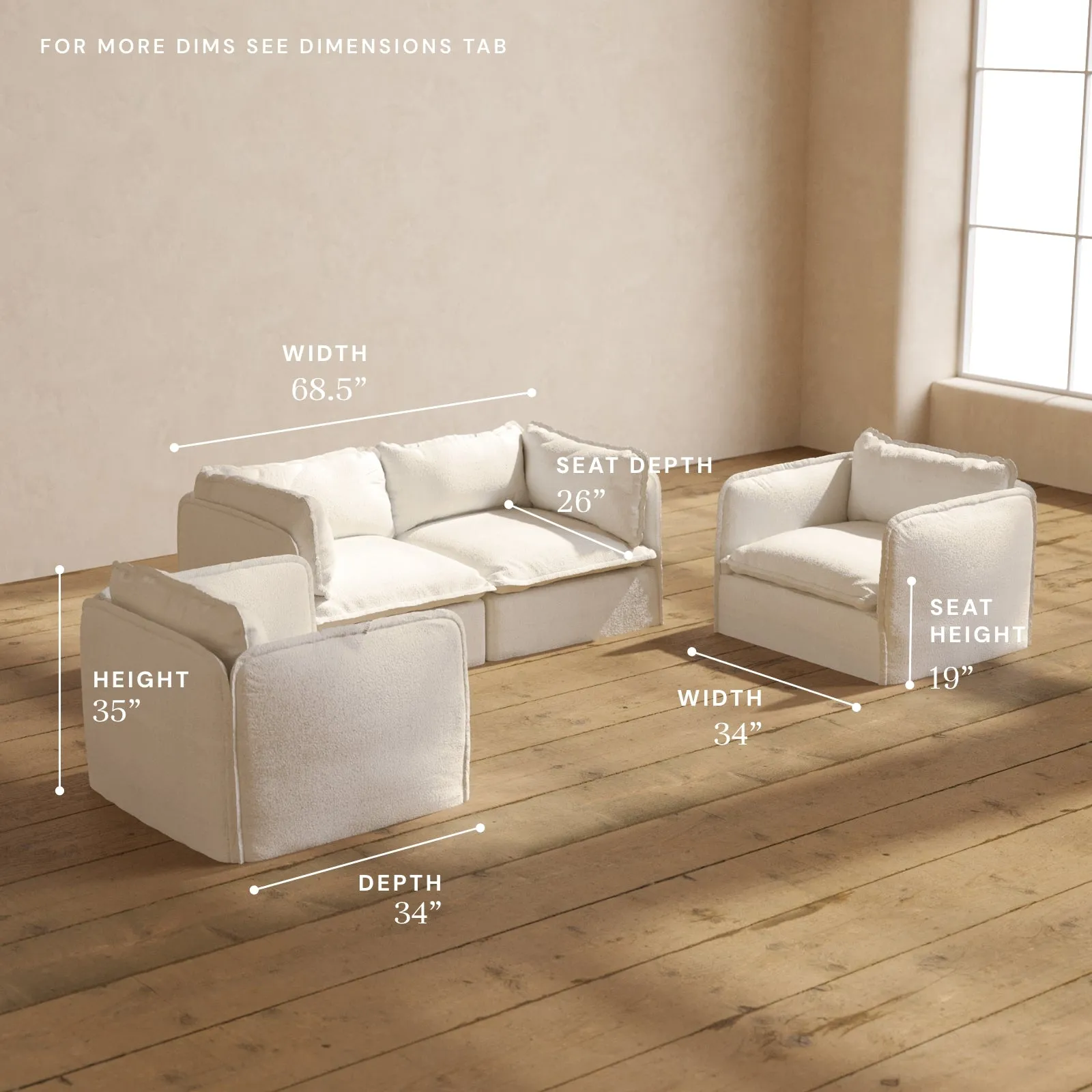 Modular Performance 2-Seater Sofa   Armchair Set in Mousse | Deluxe Blend