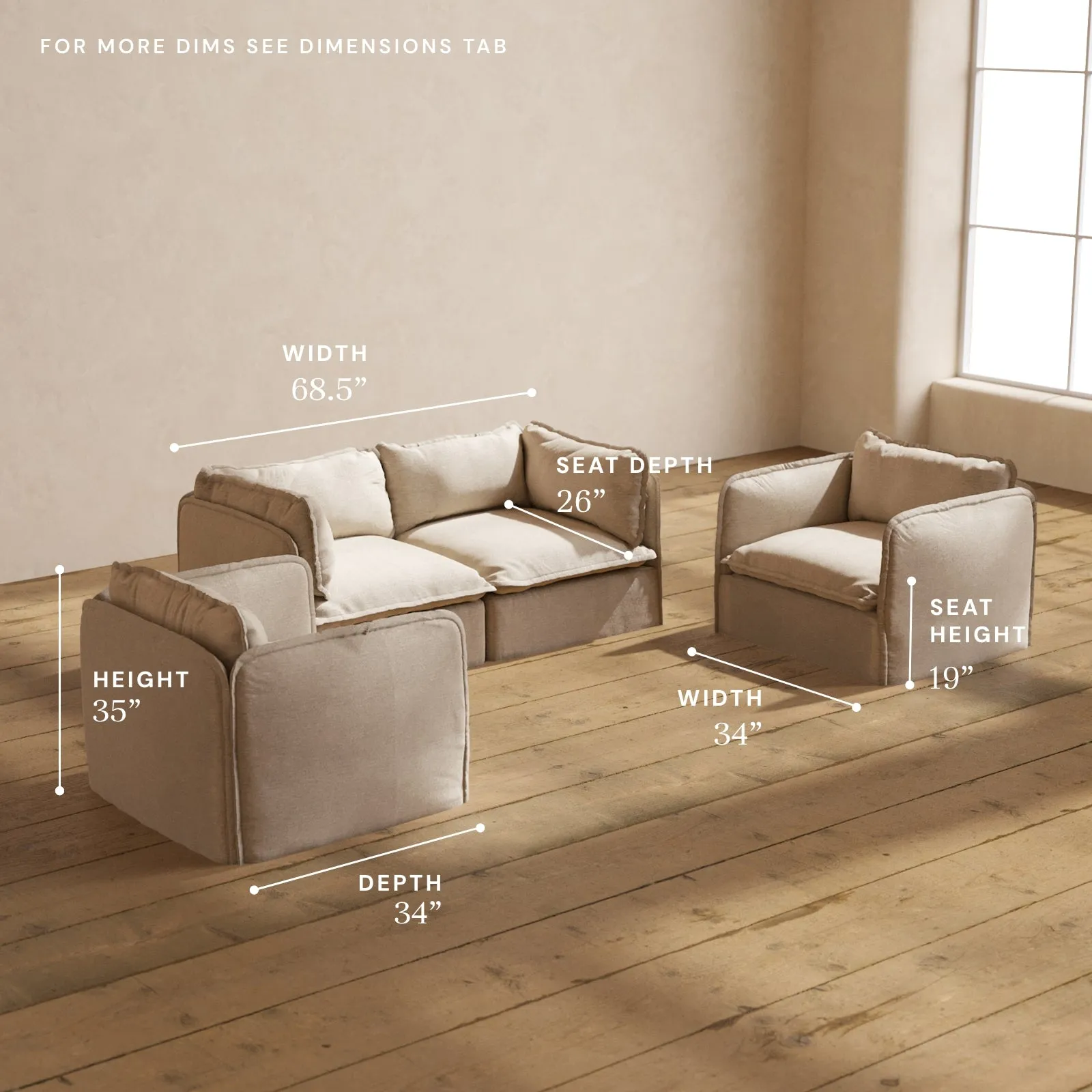Modular Performance 2-Seater Sofa   Armchair Set in Oat | Deluxe Blend