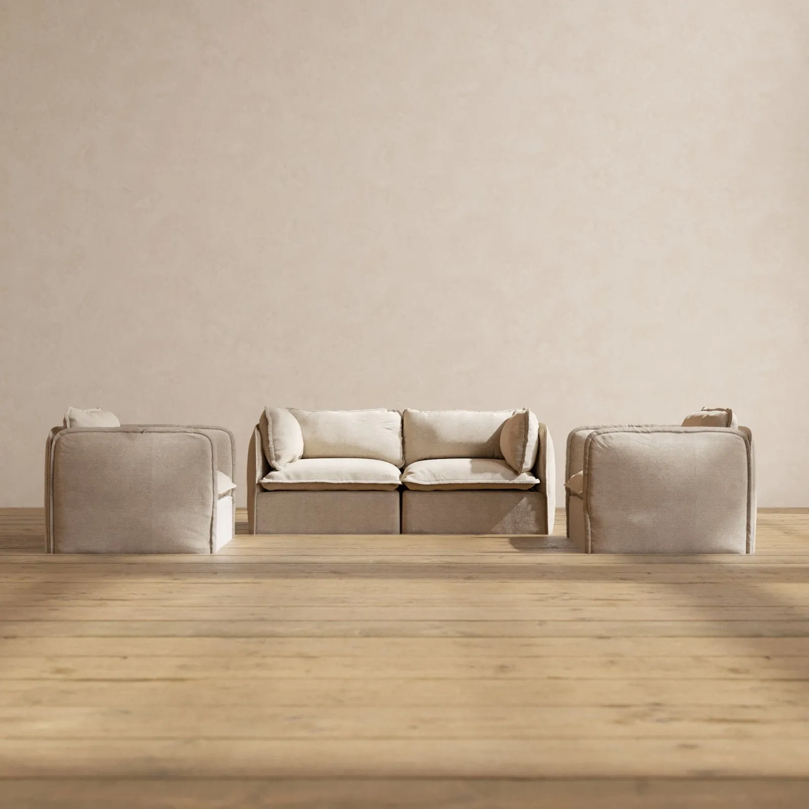 Modular Performance 2-Seater Sofa   Armchair Set in Oat | Relaxed Blend