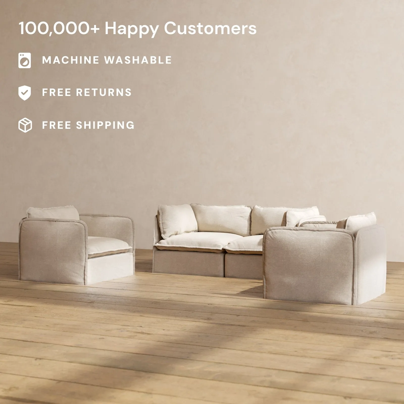 Modular Performance 2-Seater Sofa   Armchair Set in Oat | Relaxed Blend