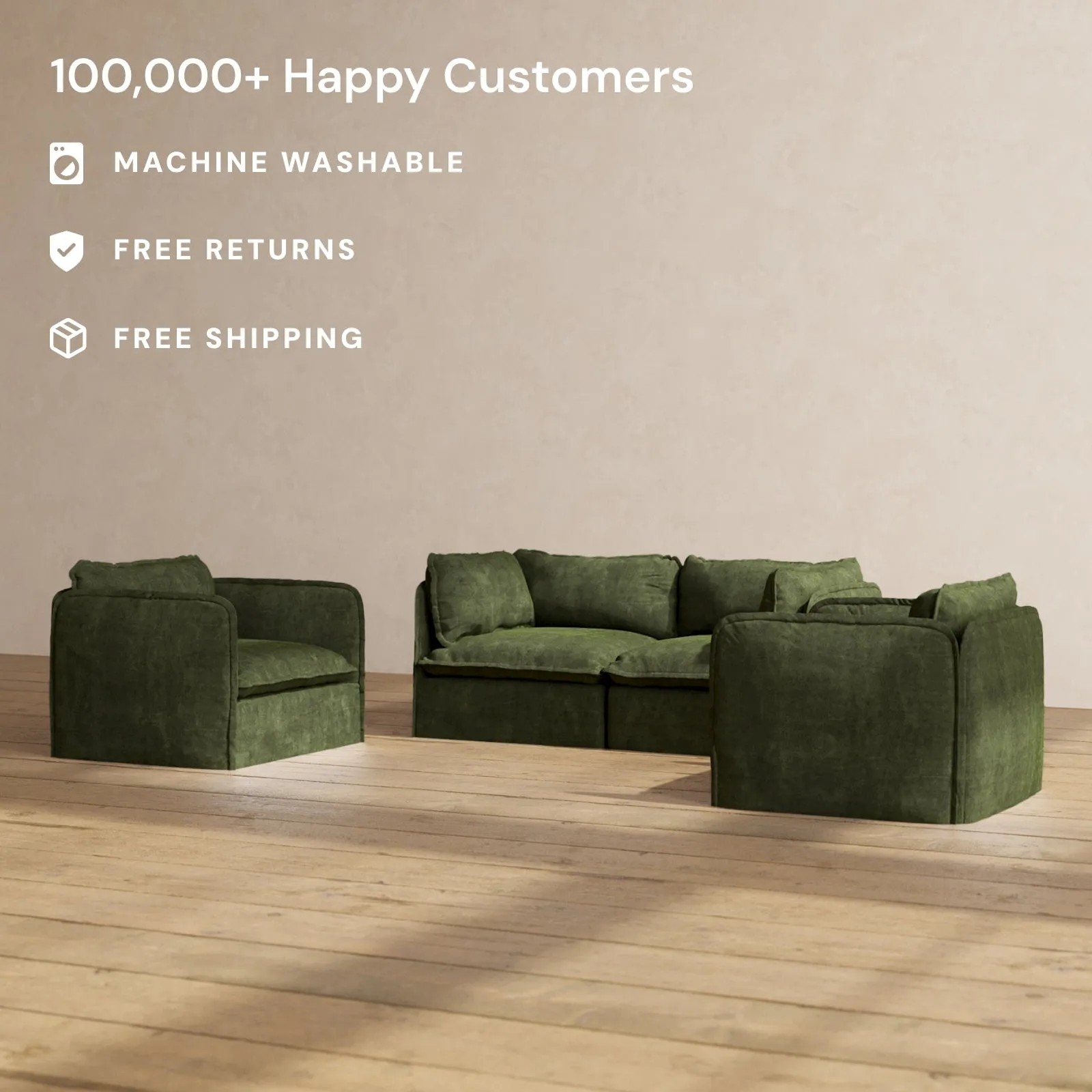 Modular Performance 2-Seater Sofa   Armchair Set in Olive | Deluxe Blend
