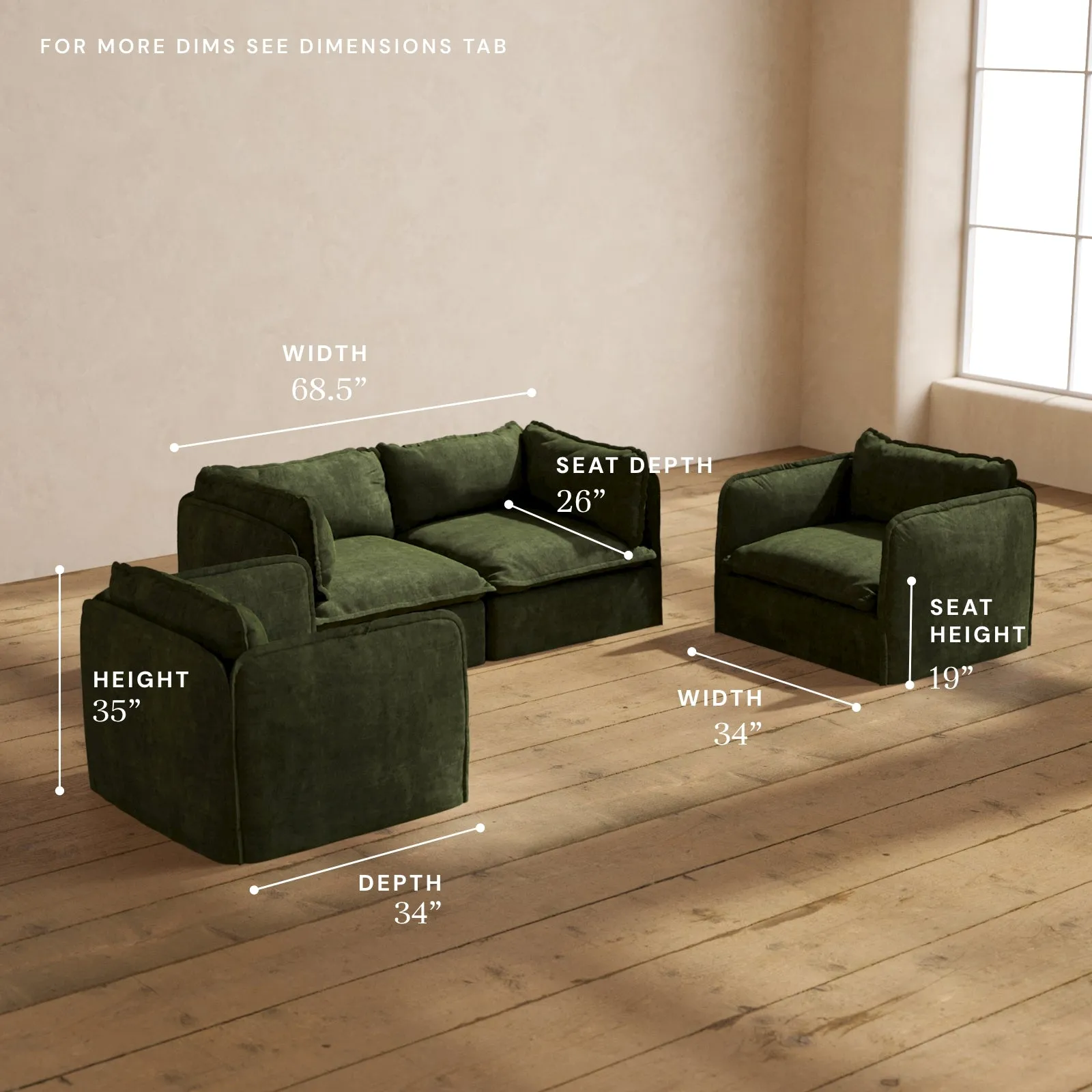 Modular Performance 2-Seater Sofa   Armchair Set in Olive | Deluxe Blend