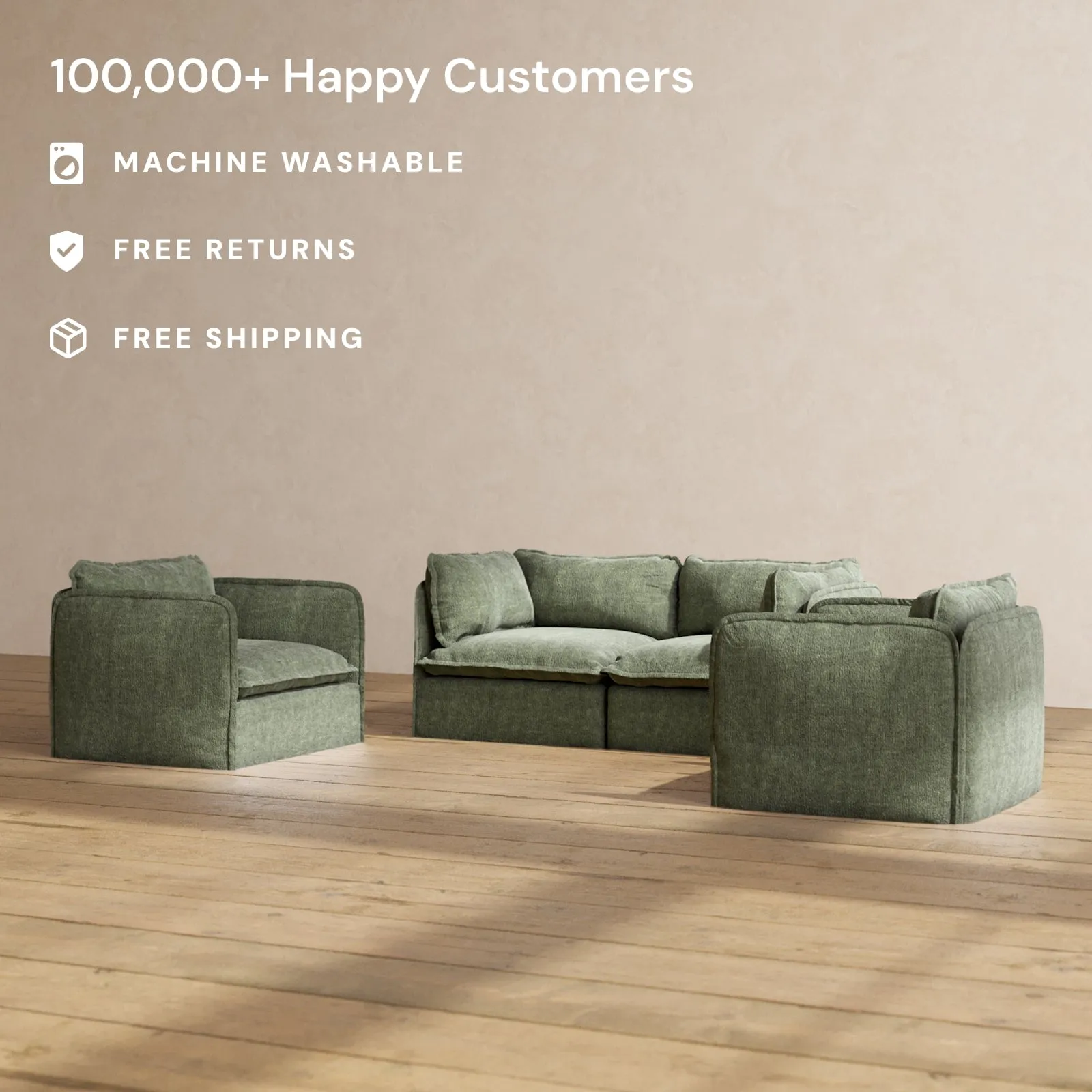 Modular Performance 2-Seater Sofa   Armchair Set in Willow | Deluxe Blend