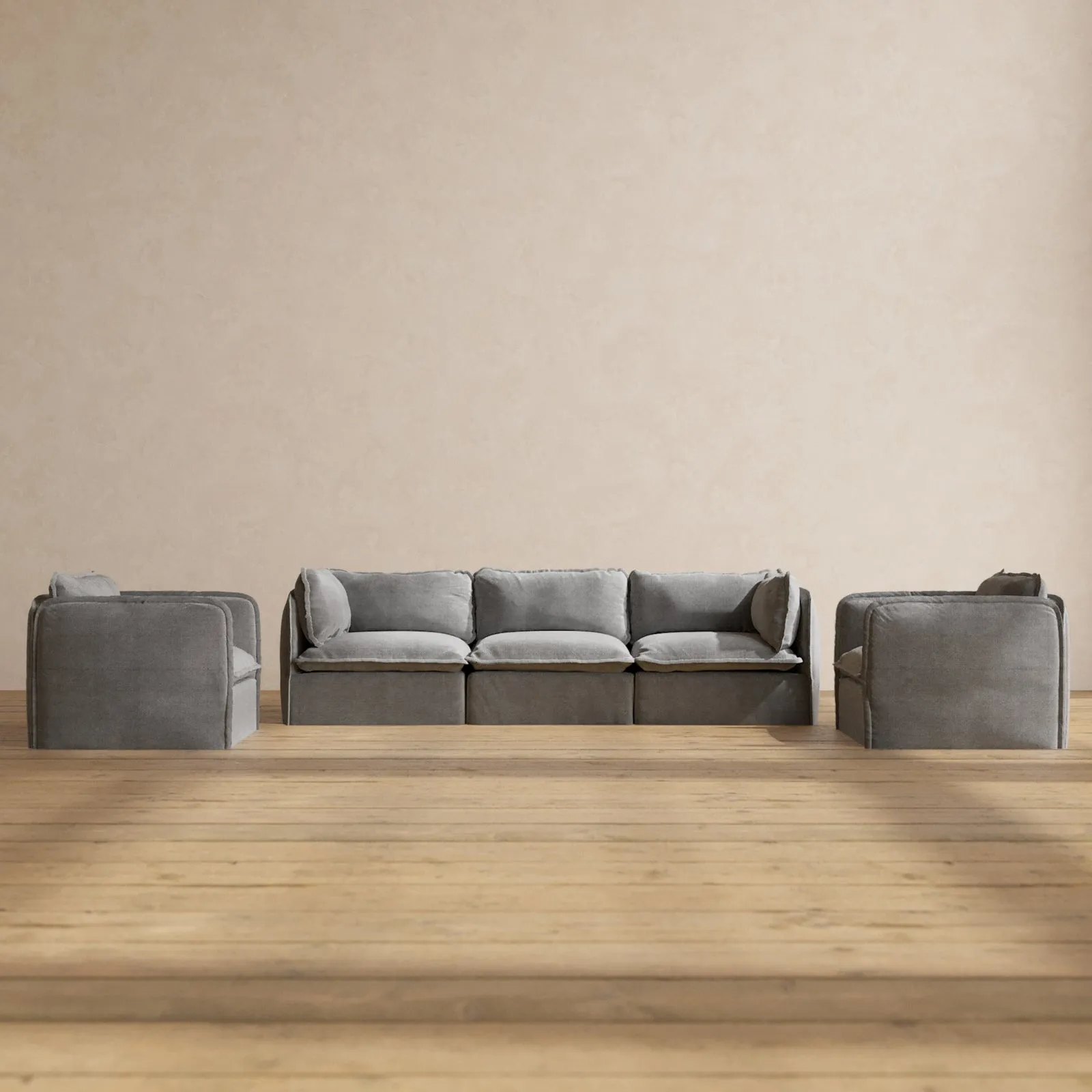 Modular Performance 3-Seater Sofa   Armchair Set in Ash | Deluxe Blend