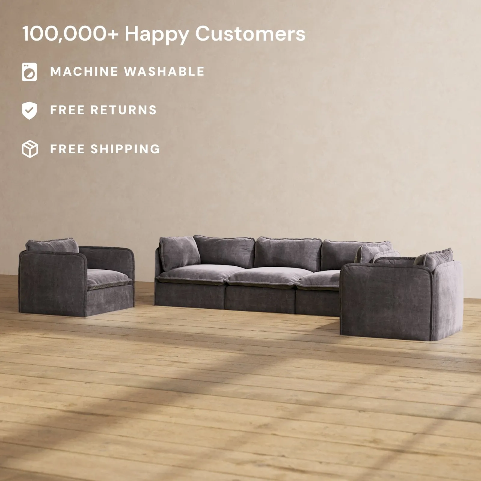 Modular Performance 3-Seater Sofa   Armchair Set in Cinder | Deluxe Blend