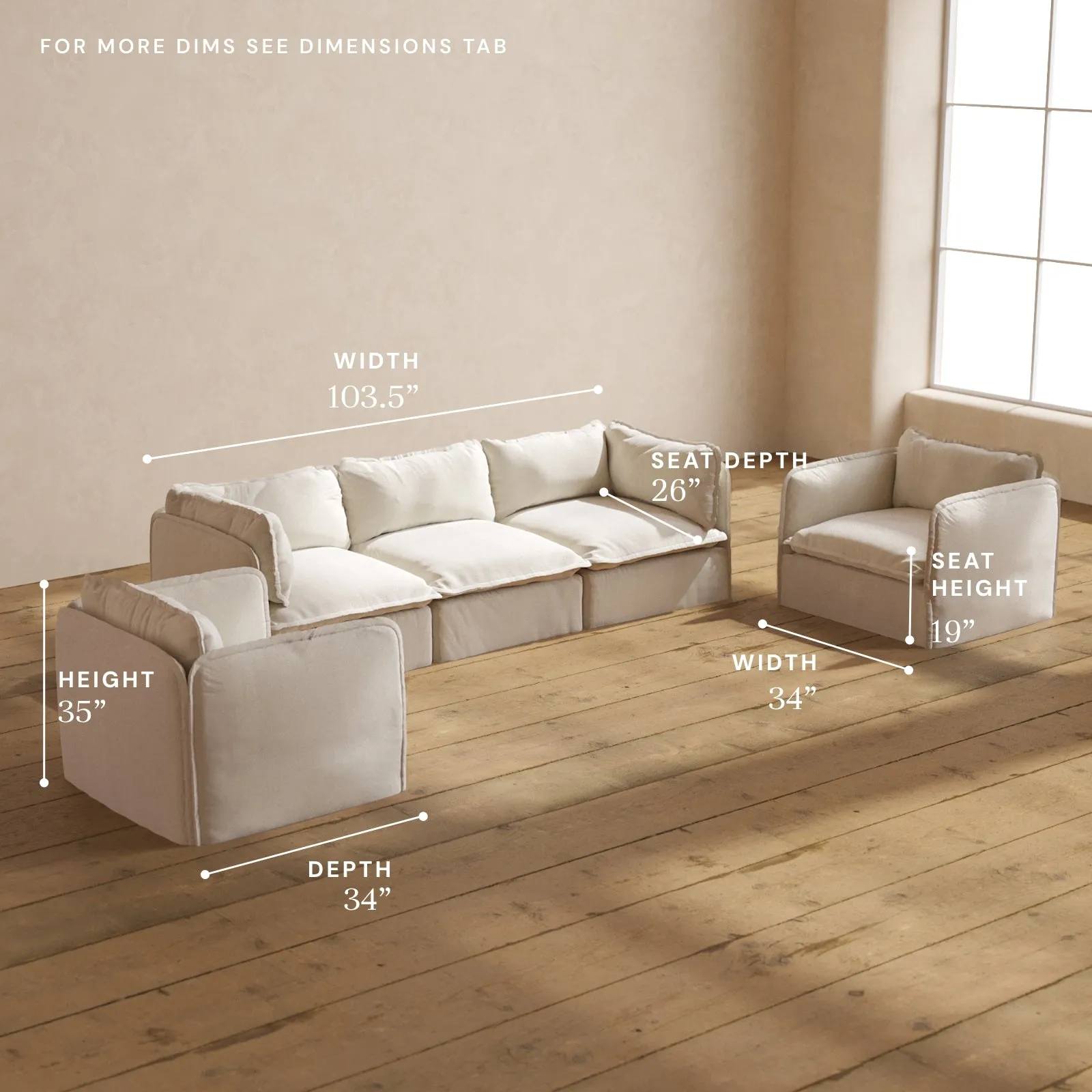 Modular Performance 3-Seater Sofa   Armchair Set in Flour | Deluxe Blend