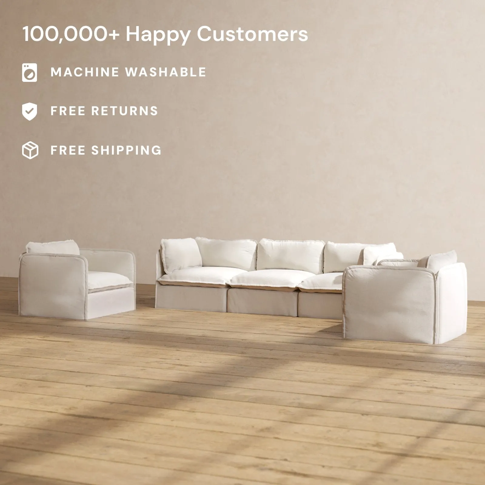 Modular Performance 3-Seater Sofa   Armchair Set in Flour | Deluxe Blend