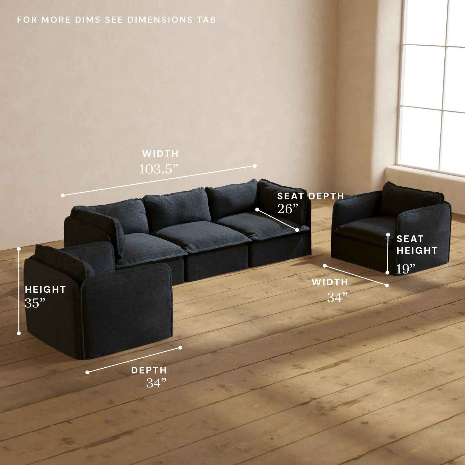 Modular Performance 3-Seater Sofa   Armchair Set in Indigo | Deluxe Blend