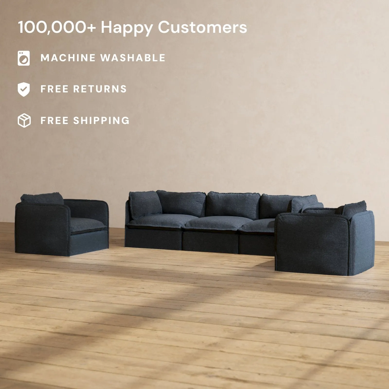 Modular Performance 3-Seater Sofa   Armchair Set in Indigo | Deluxe Blend