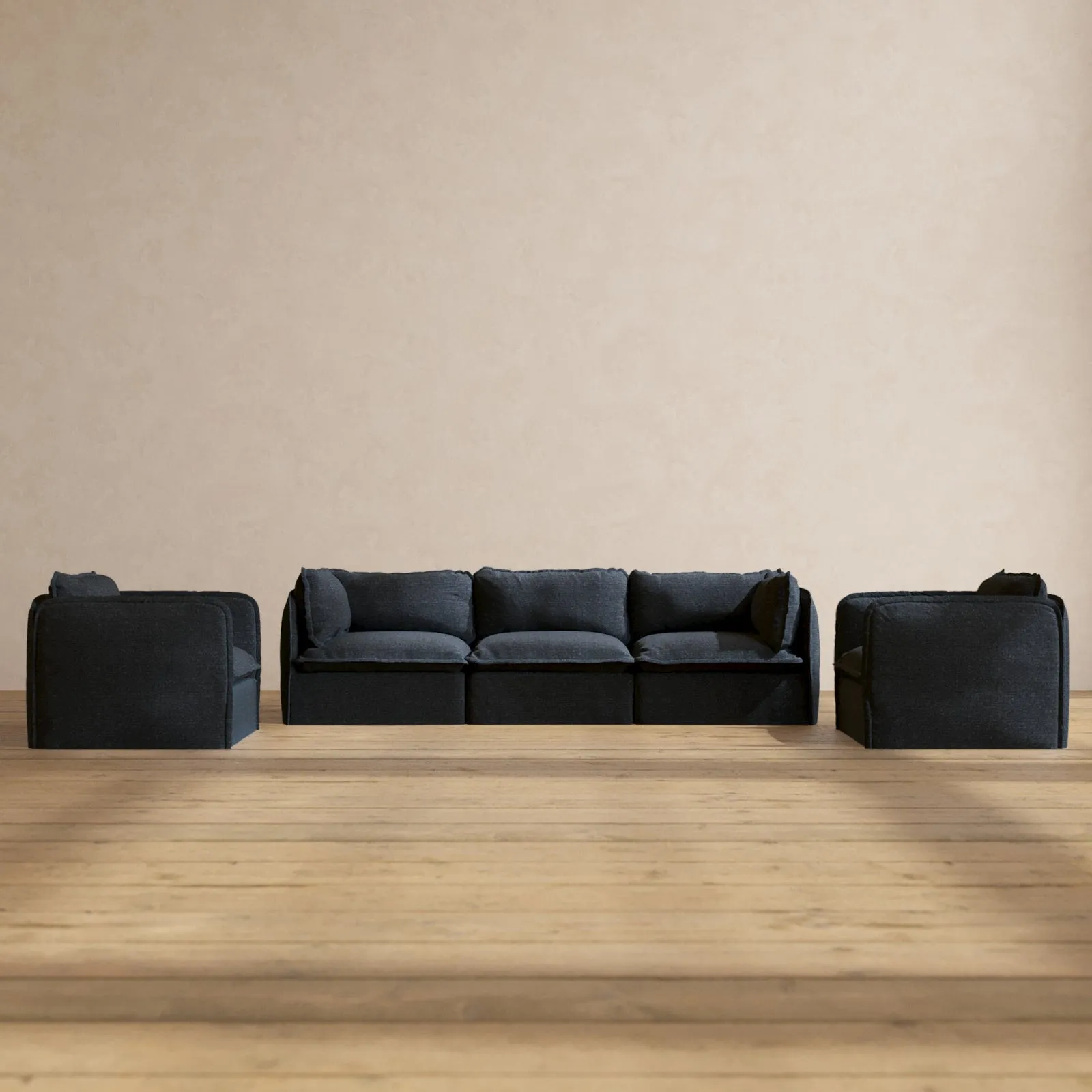 Modular Performance 3-Seater Sofa   Armchair Set in Indigo | Deluxe Blend