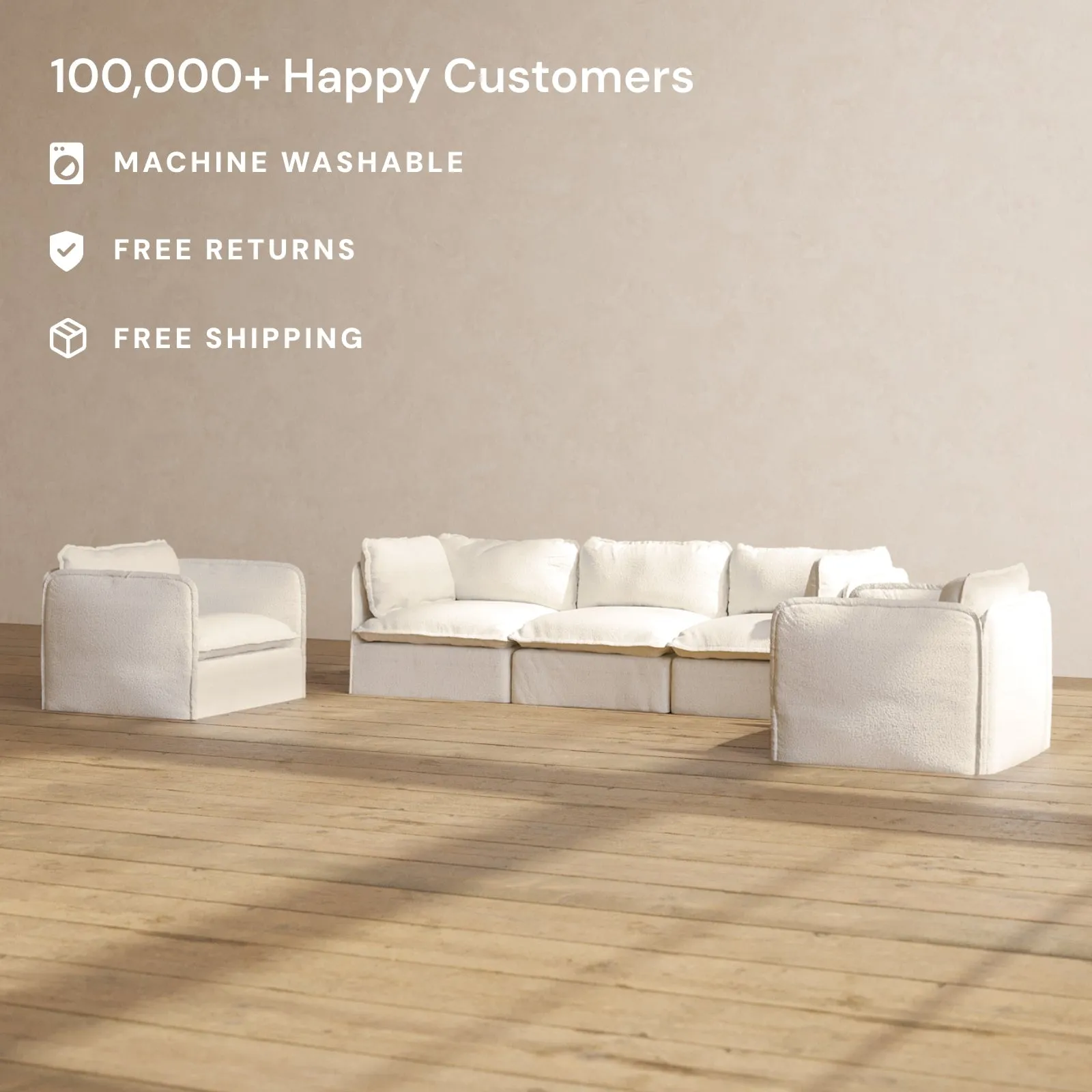 Modular Performance 3-Seater Sofa   Armchair Set in Mousse | Relaxed Blend