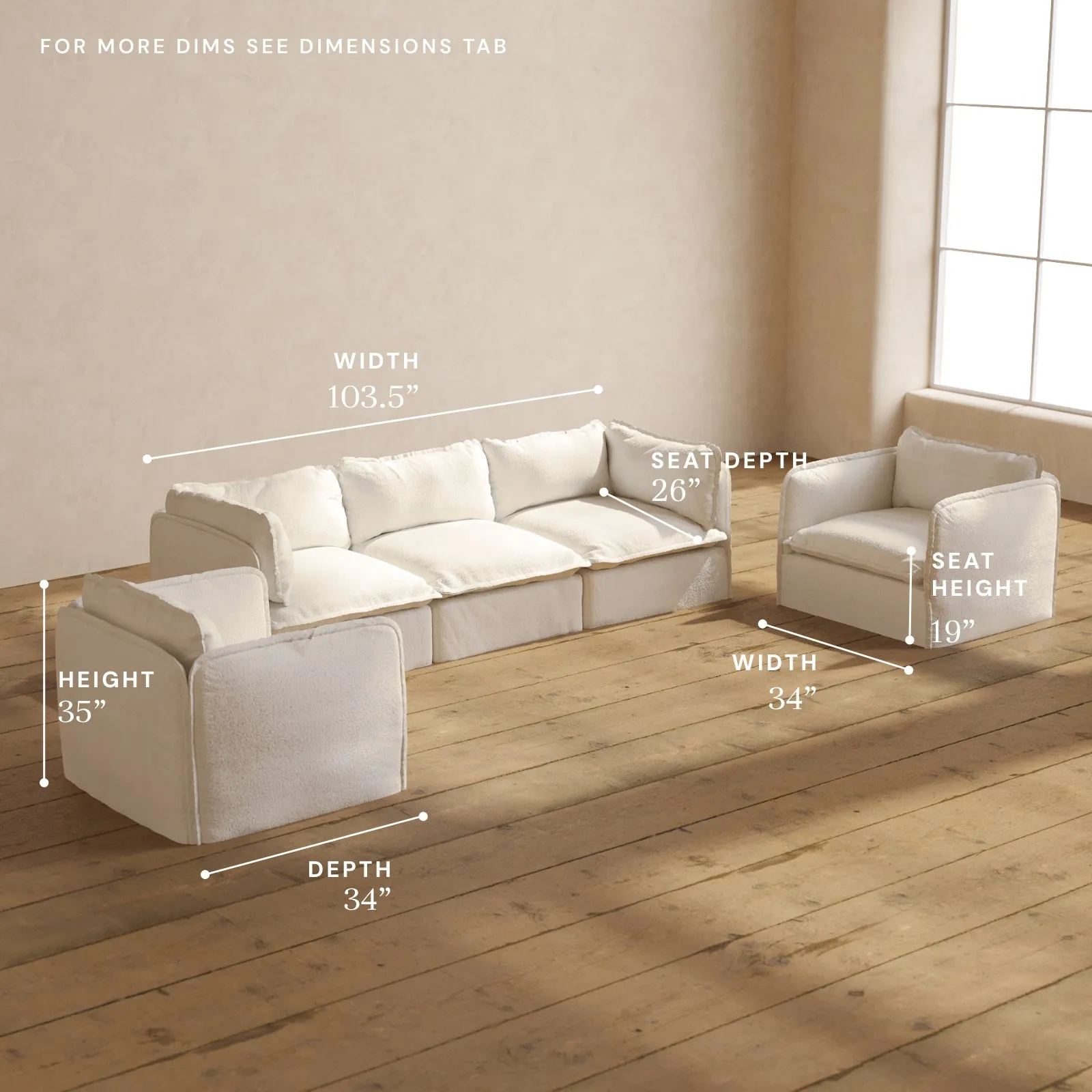 Modular Performance 3-Seater Sofa   Armchair Set in Mousse | Relaxed Blend