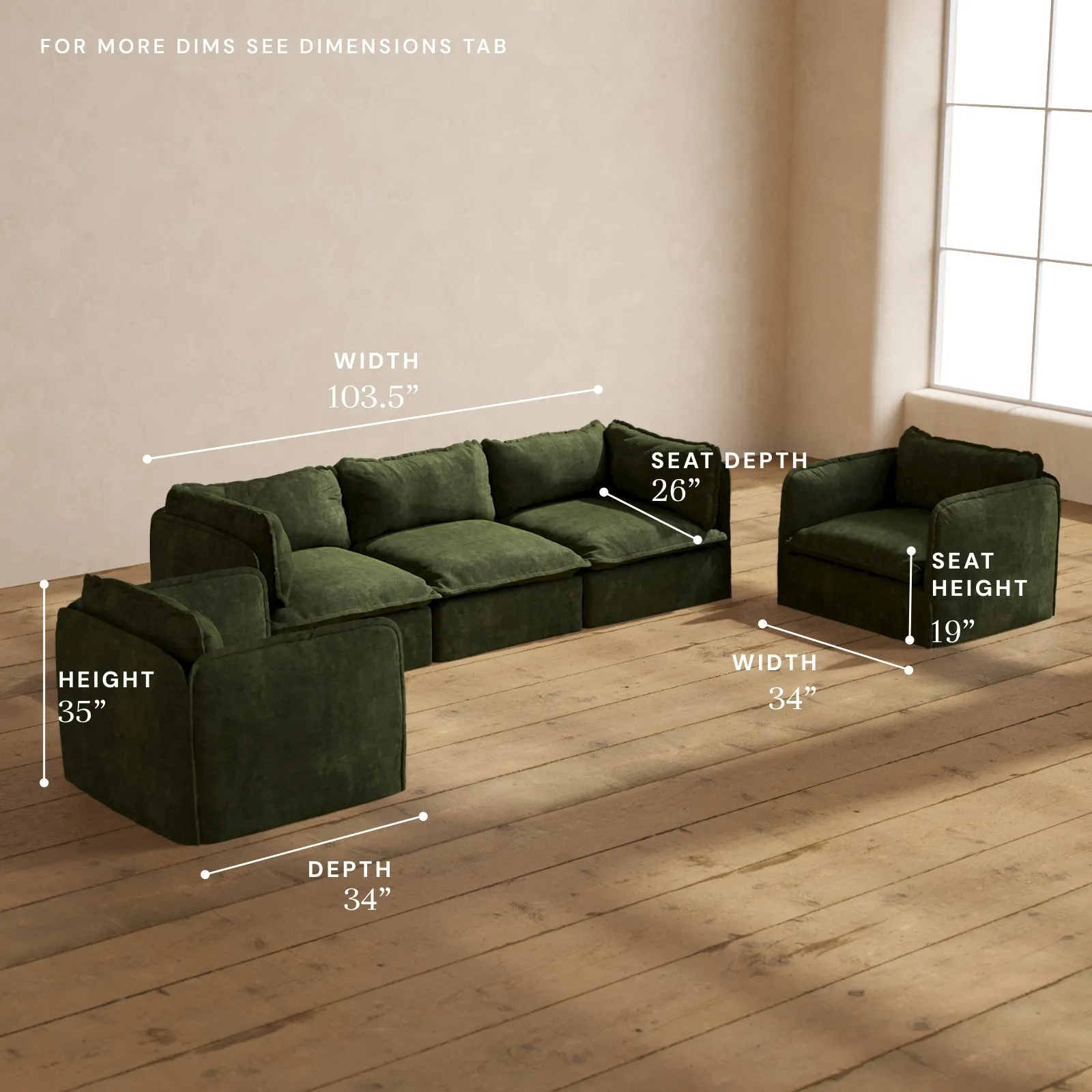Modular Performance 3-Seater Sofa   Armchair Set in Olive | Relaxed Blend