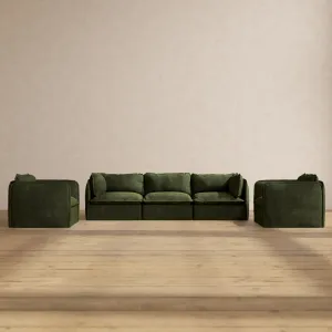 Modular Performance 3-Seater Sofa   Armchair Set in Olive | Relaxed Blend