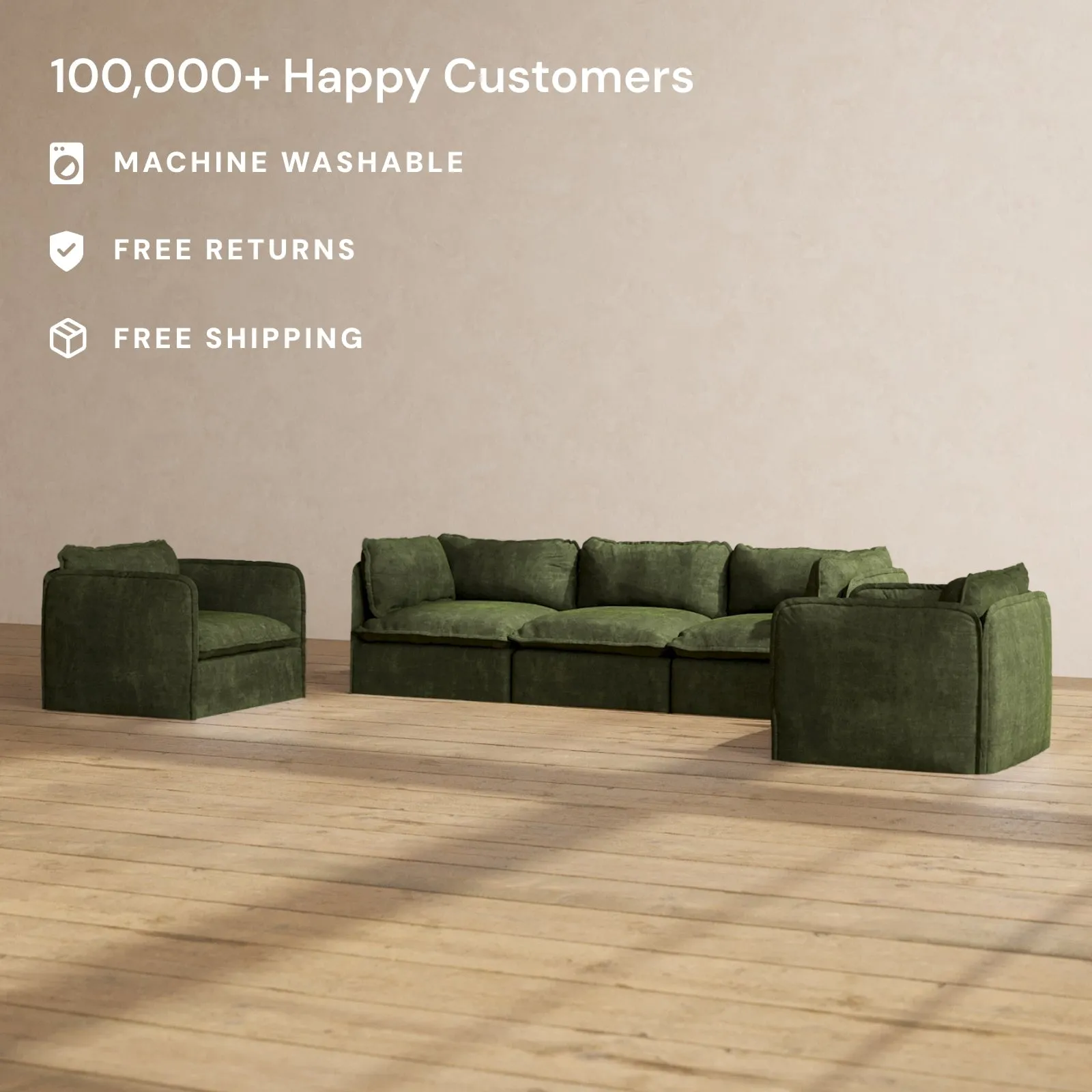 Modular Performance 3-Seater Sofa   Armchair Set in Olive | Relaxed Blend