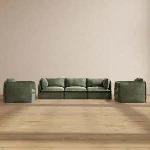 Modular Performance 3-Seater Sofa   Armchair Set in Willow | Deluxe Blend