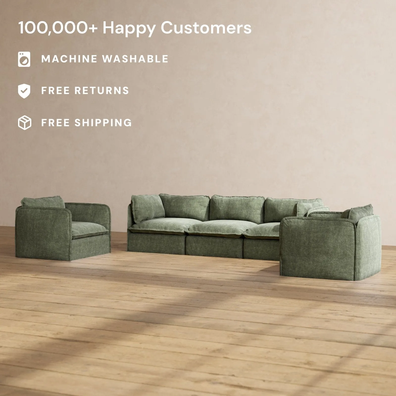 Modular Performance 3-Seater Sofa   Armchair Set in Willow | Relaxed Blend