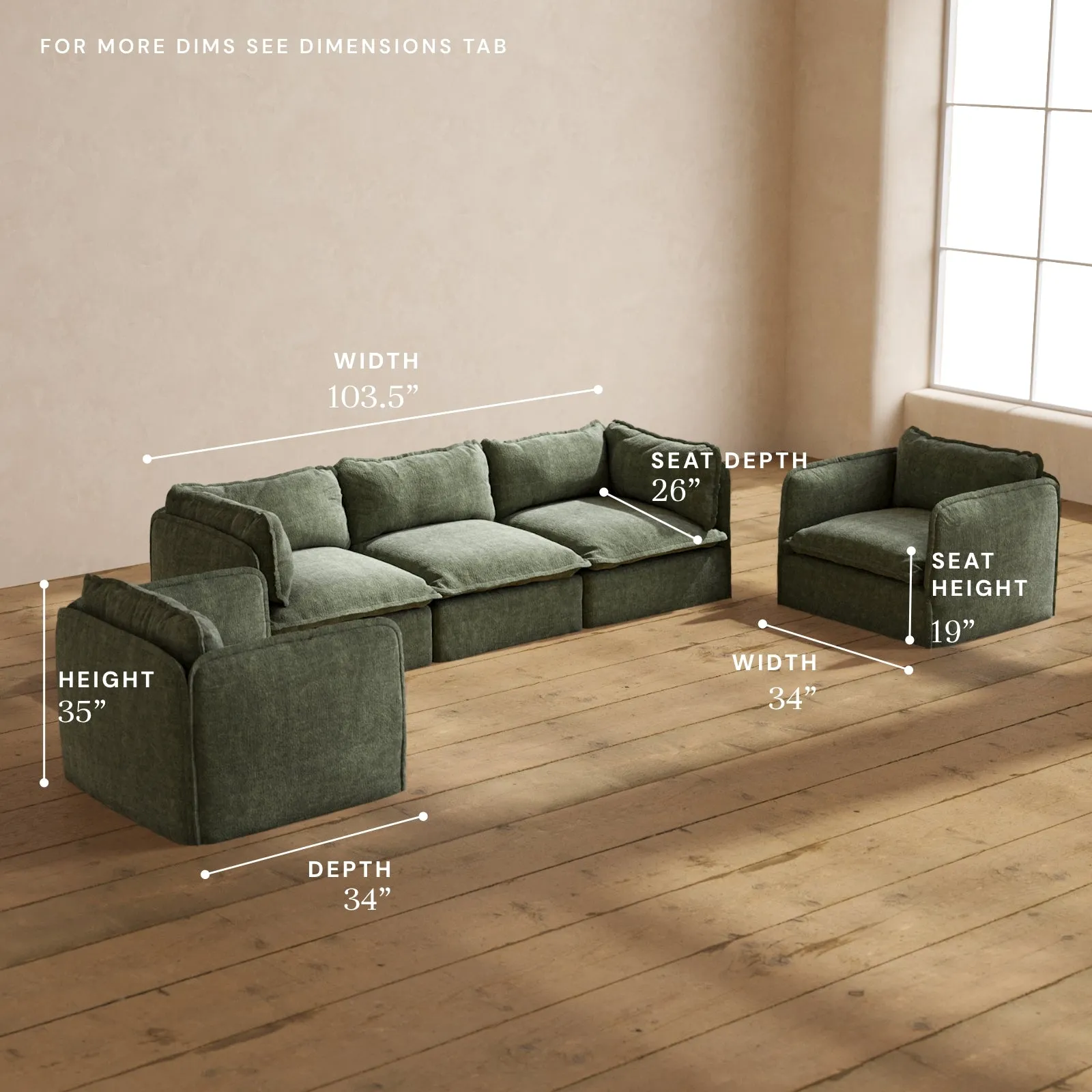 Modular Performance 3-Seater Sofa   Armchair Set in Willow | Relaxed Blend