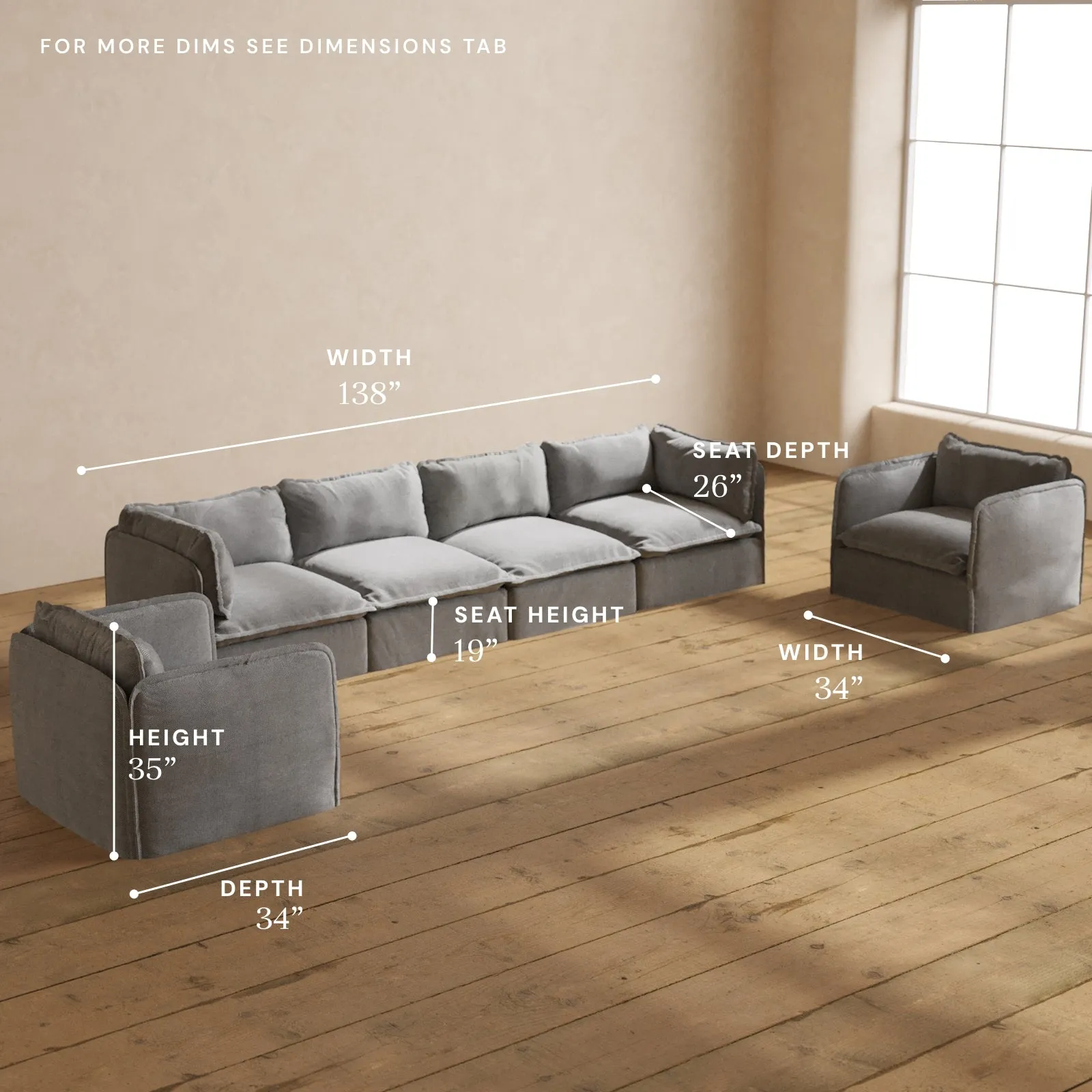 Modular Performance 4-Seater Sofa   Armchair Set in Ash | Relaxed Blend