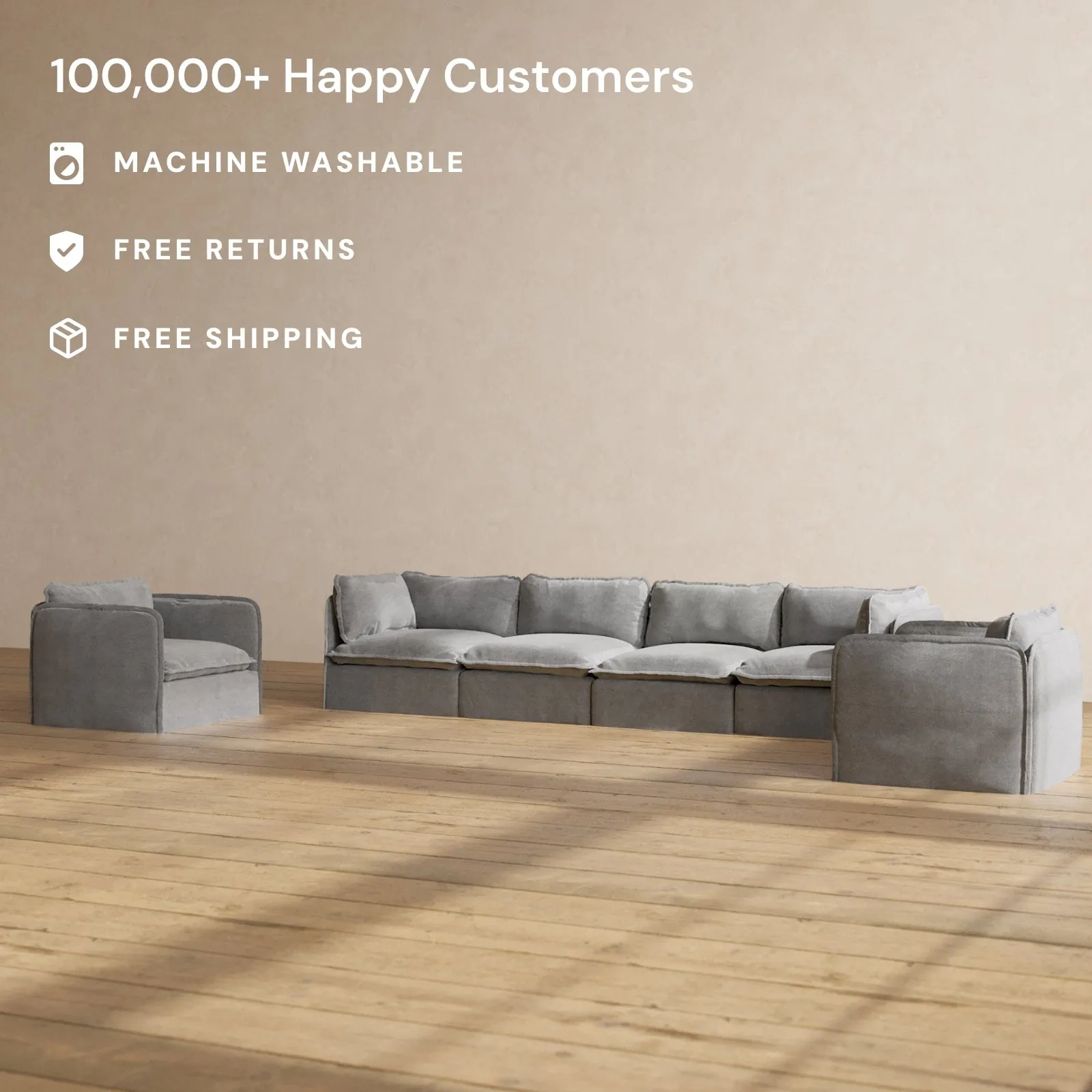 Modular Performance 4-Seater Sofa   Armchair Set in Ash | Relaxed Blend