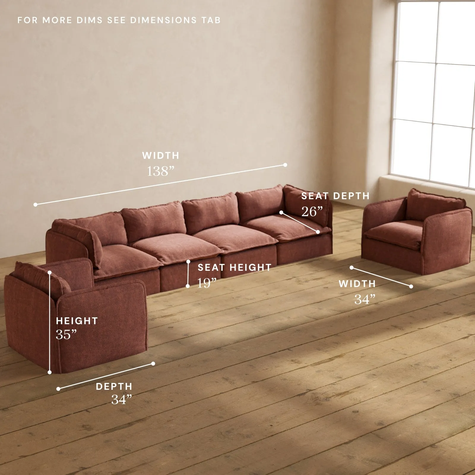 Modular Performance 4-Seater Sofa   Armchair Set in Chestnut | Deluxe Blend