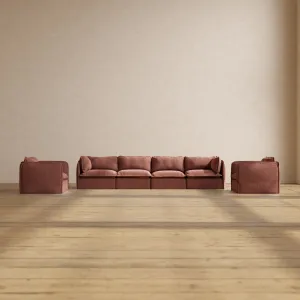 Modular Performance 4-Seater Sofa   Armchair Set in Chestnut | Deluxe Blend