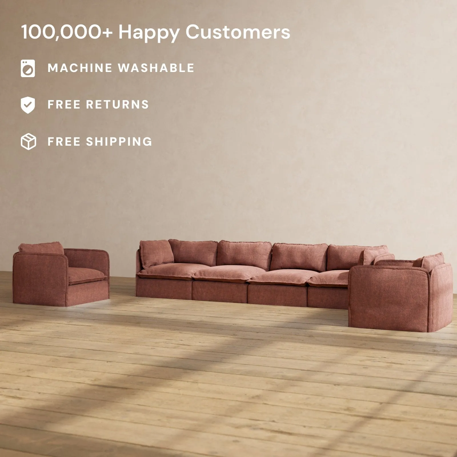 Modular Performance 4-Seater Sofa   Armchair Set in Chestnut | Deluxe Blend