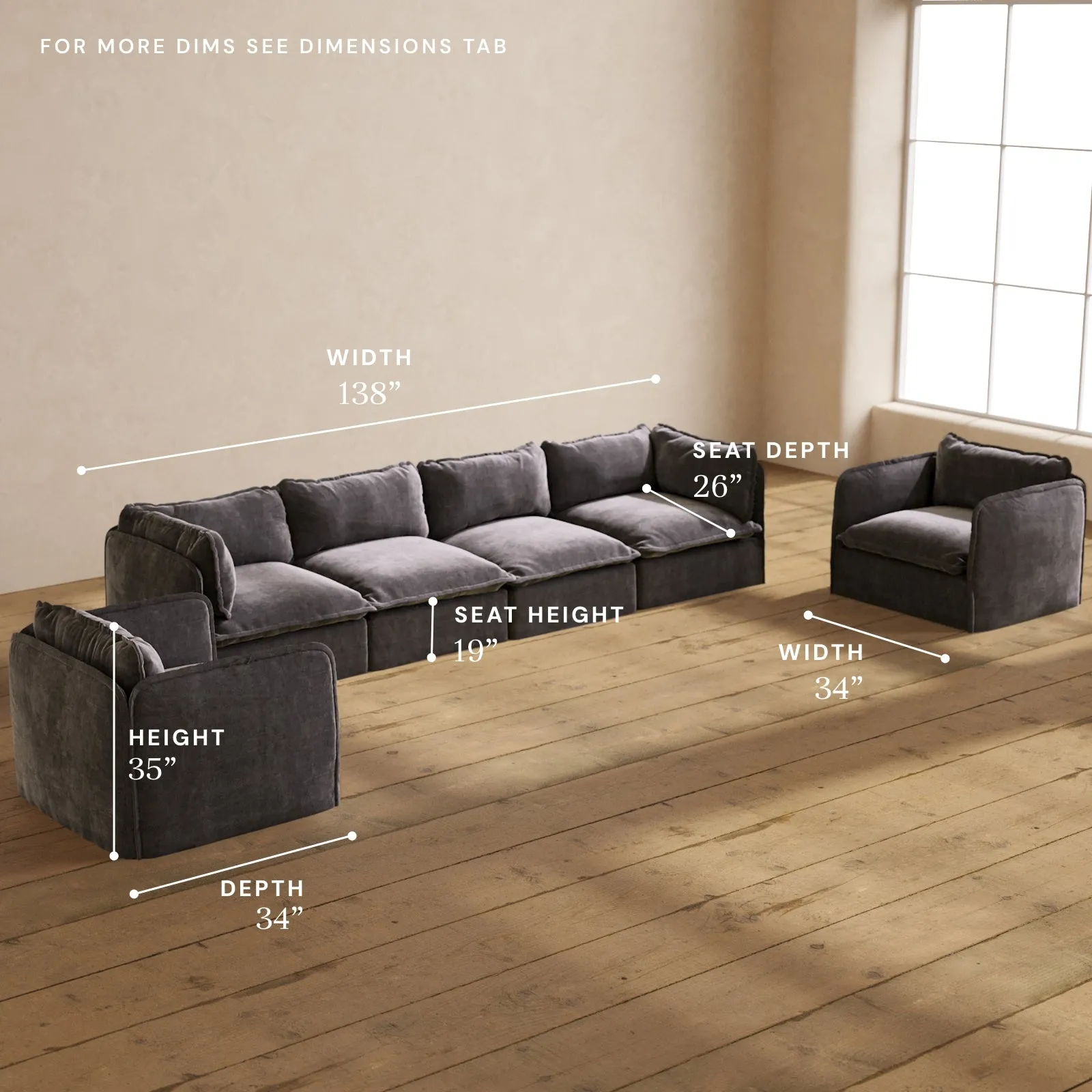 Modular Performance 4-Seater Sofa   Armchair Set in Cinder | Deluxe Blend
