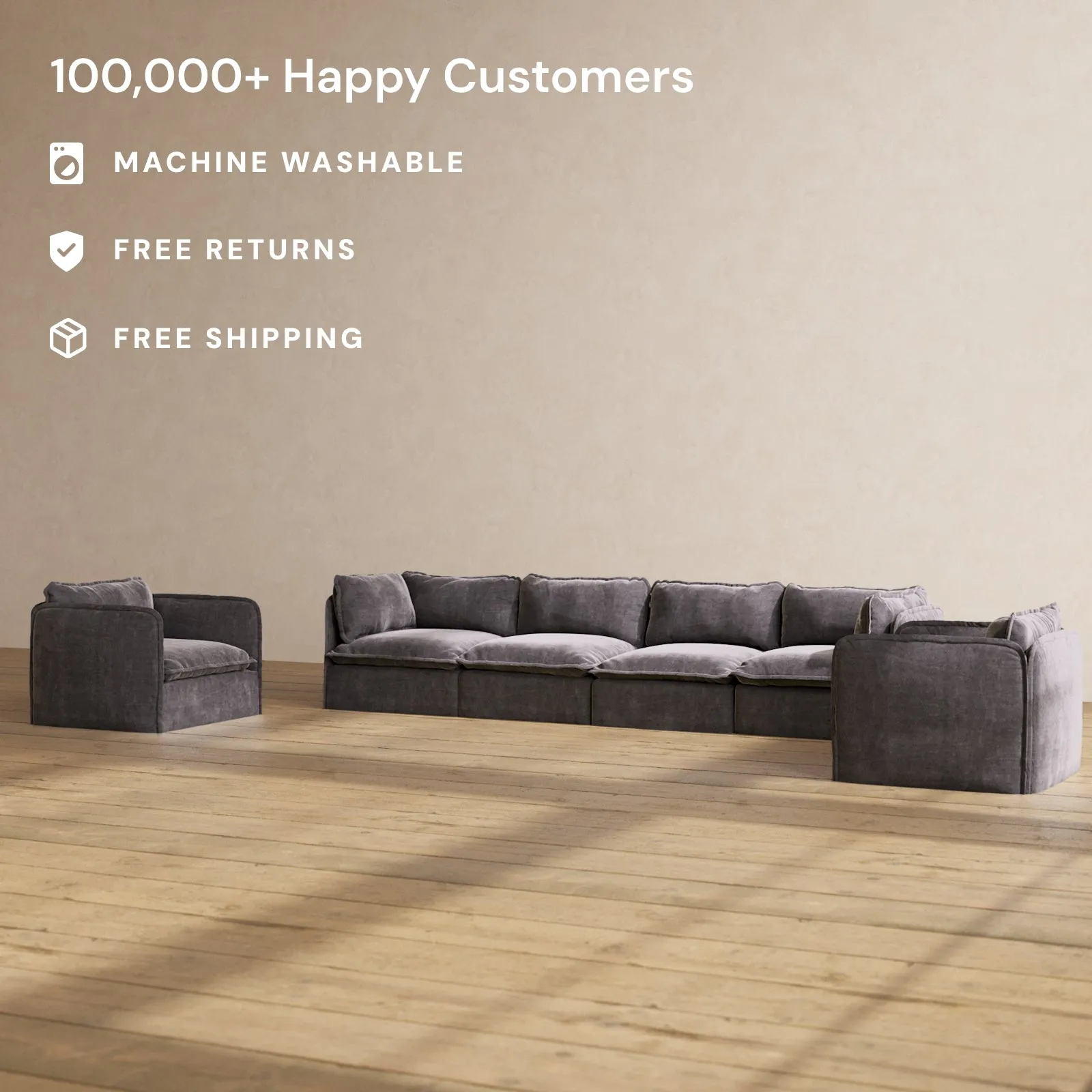 Modular Performance 4-Seater Sofa   Armchair Set in Cinder | Deluxe Blend
