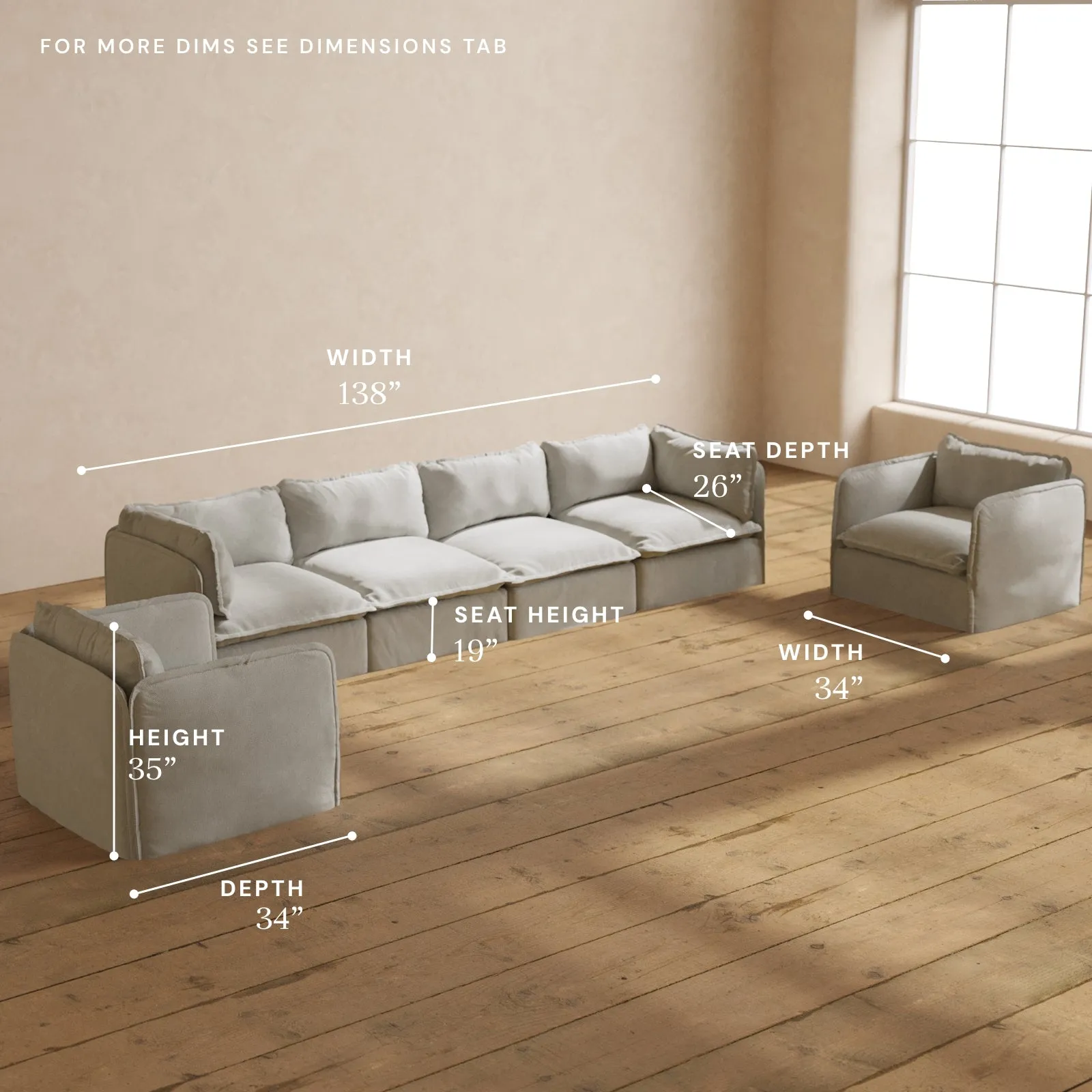 Modular Performance 4-Seater Sofa   Armchair Set in Cloud | Deluxe Blend