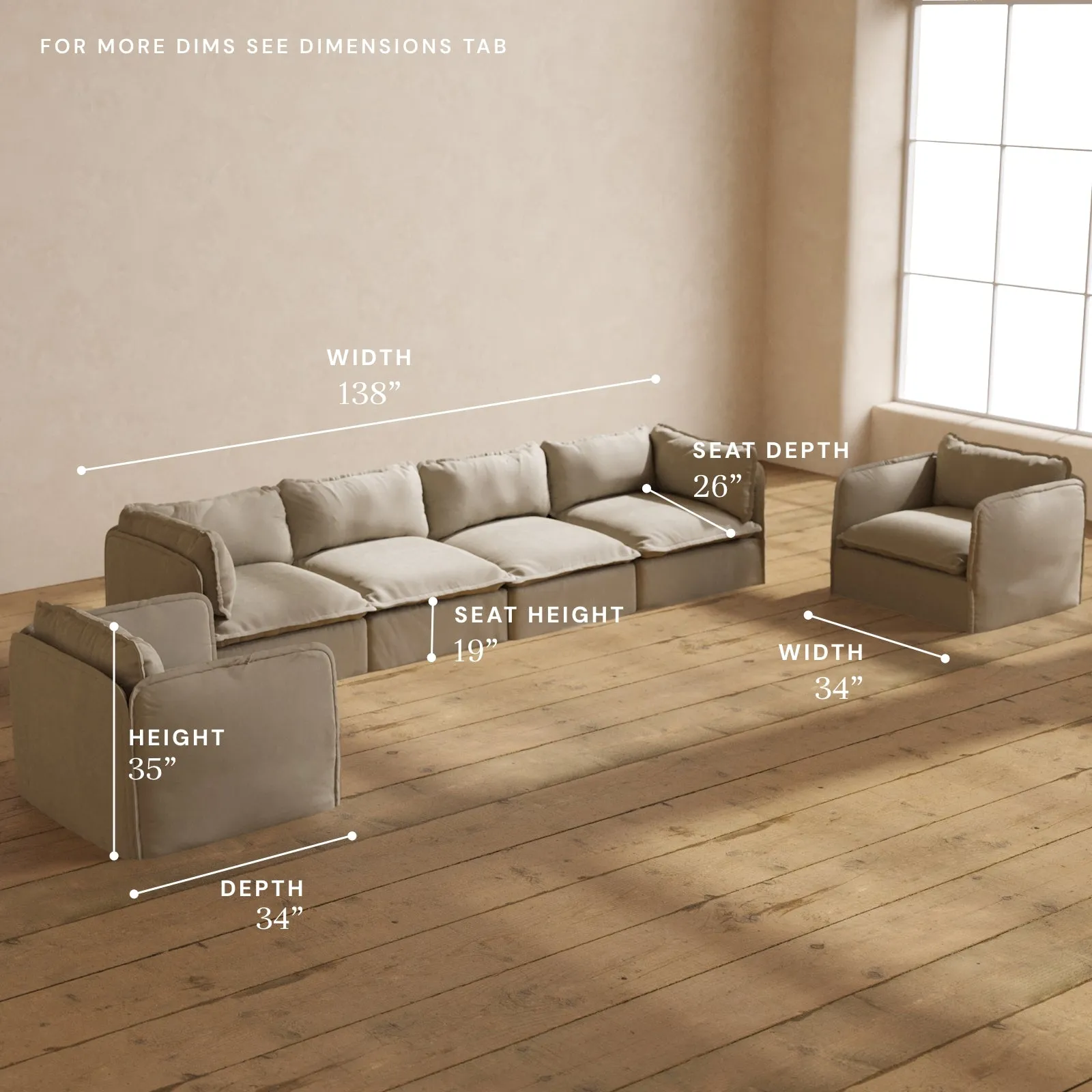 Modular Performance 4-Seater Sofa   Armchair Set in Dune | Deluxe Blend