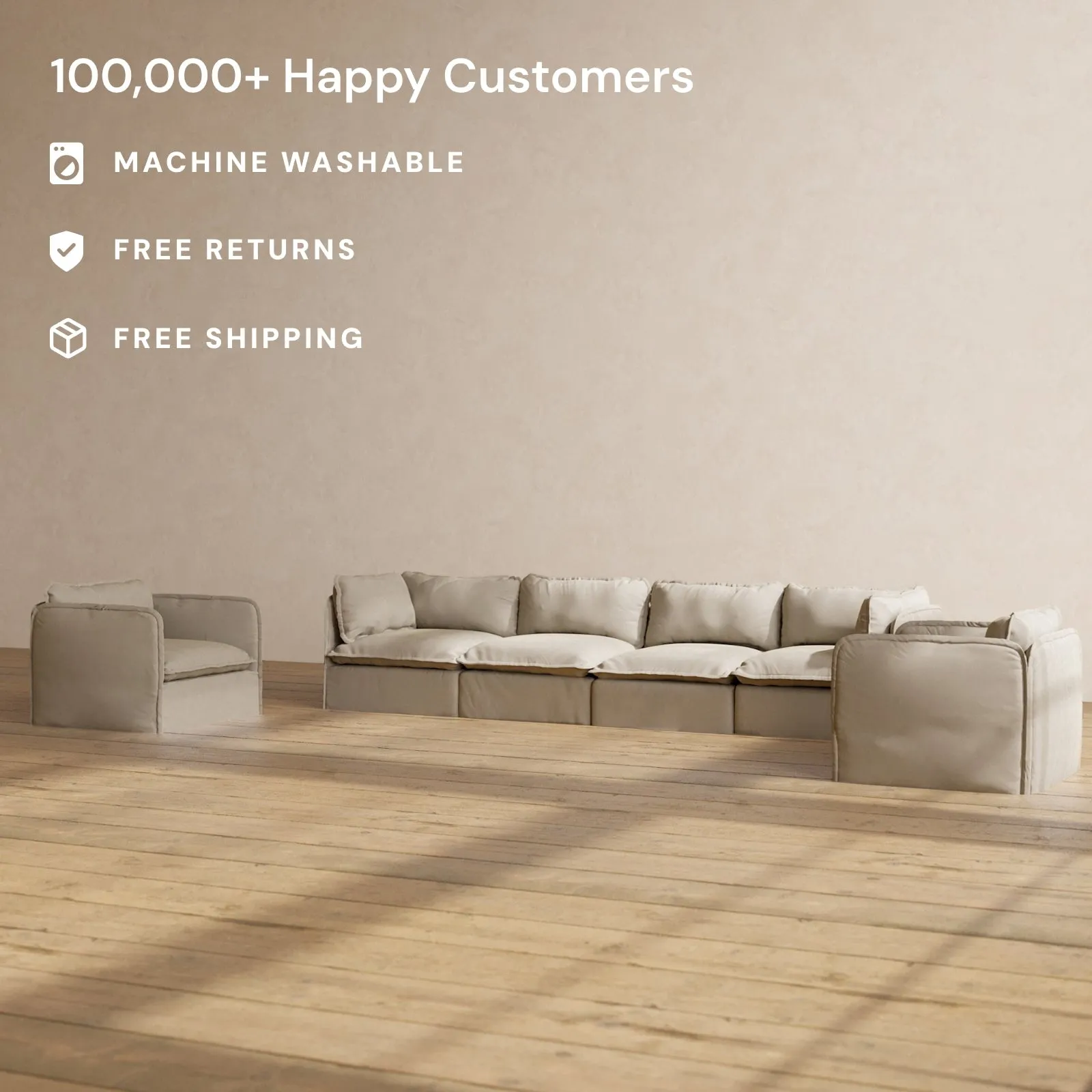 Modular Performance 4-Seater Sofa   Armchair Set in Dune | Deluxe Blend